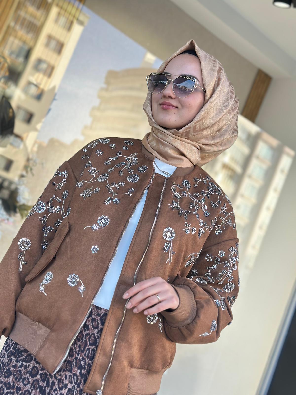 İşlemeli İthal Ceket-Tac 52645 - KAHVERENGİ