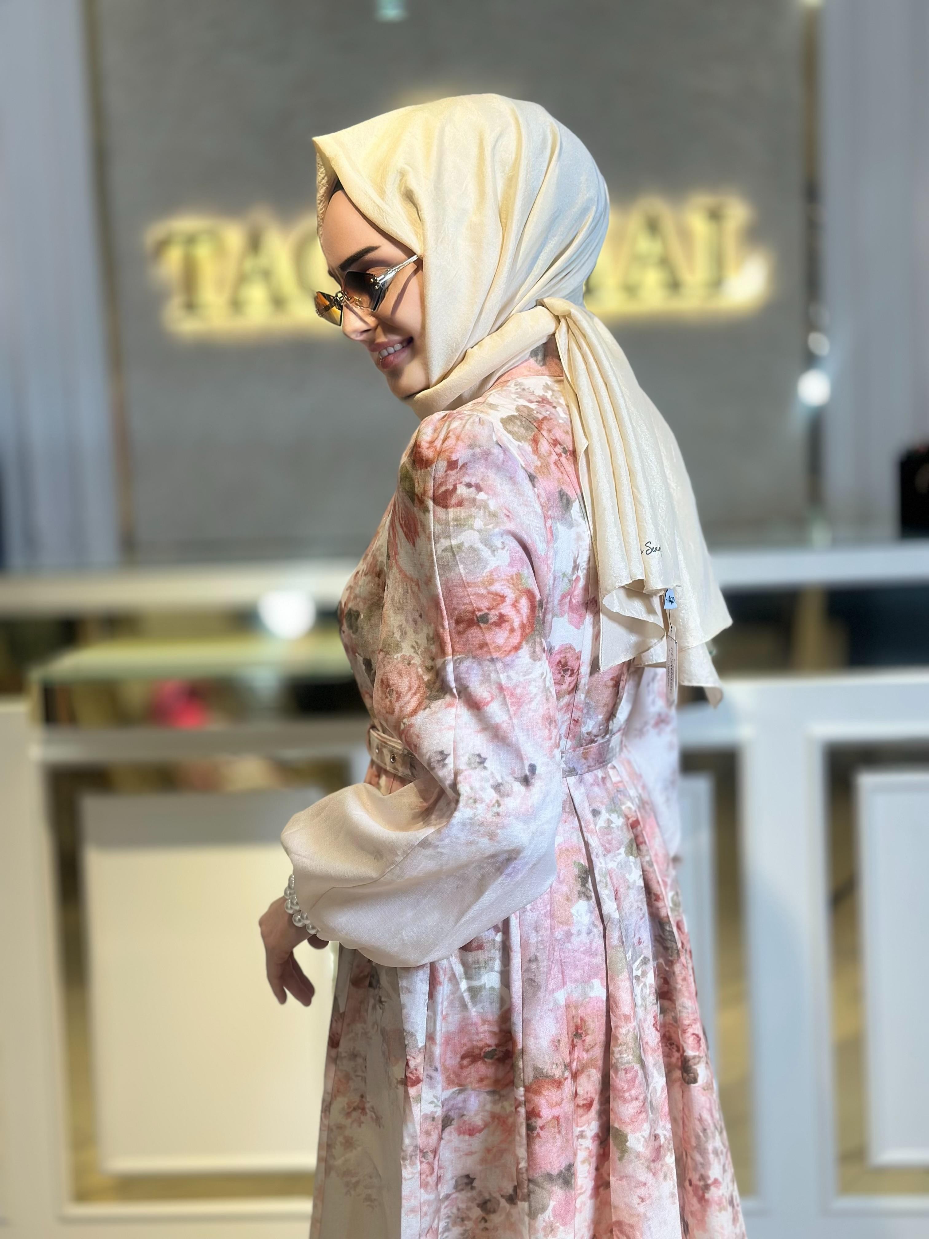 Çiçekli İthal Elbise-Tac 23713