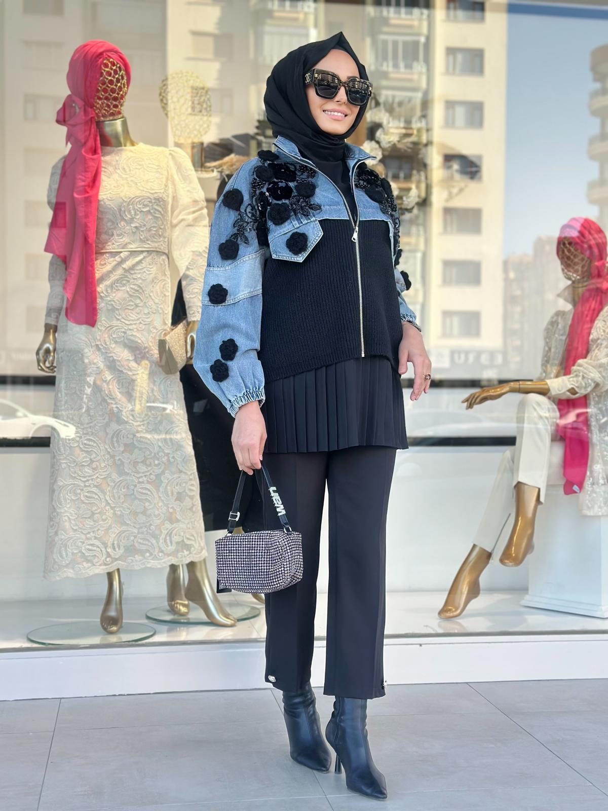 Güllü İthal Boomber Kot Ceket-Tac 95139