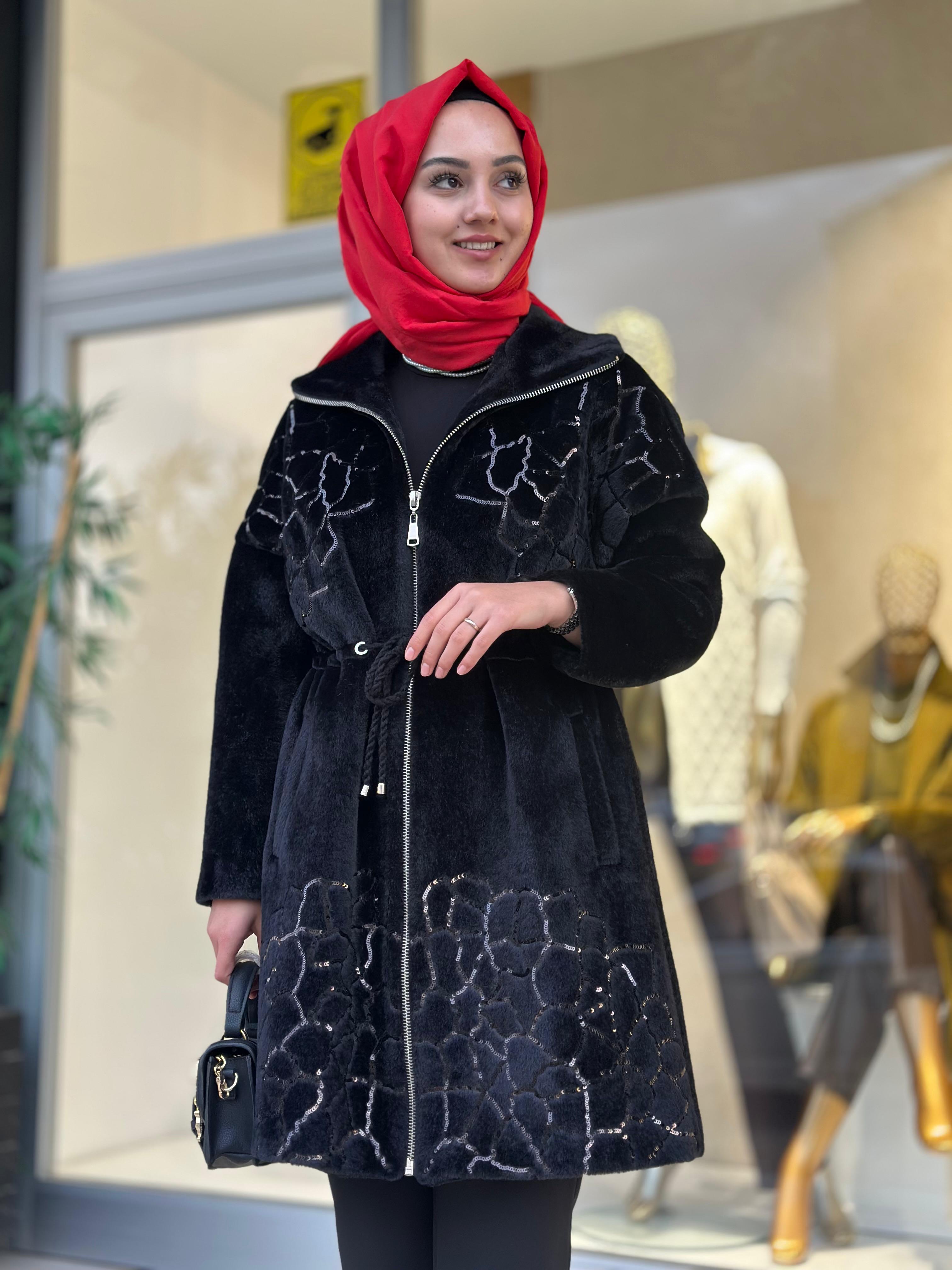 Angora Nakışlı Kürk-Tac 7067 - SİYAH