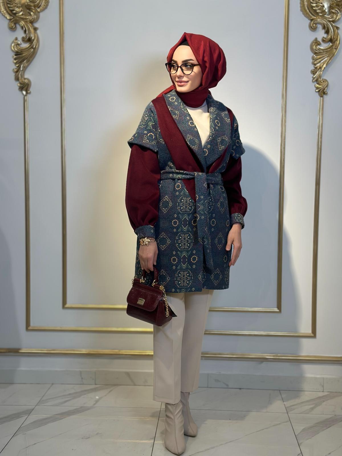 Şal Yaka Desenli Kaban-Tac 15237