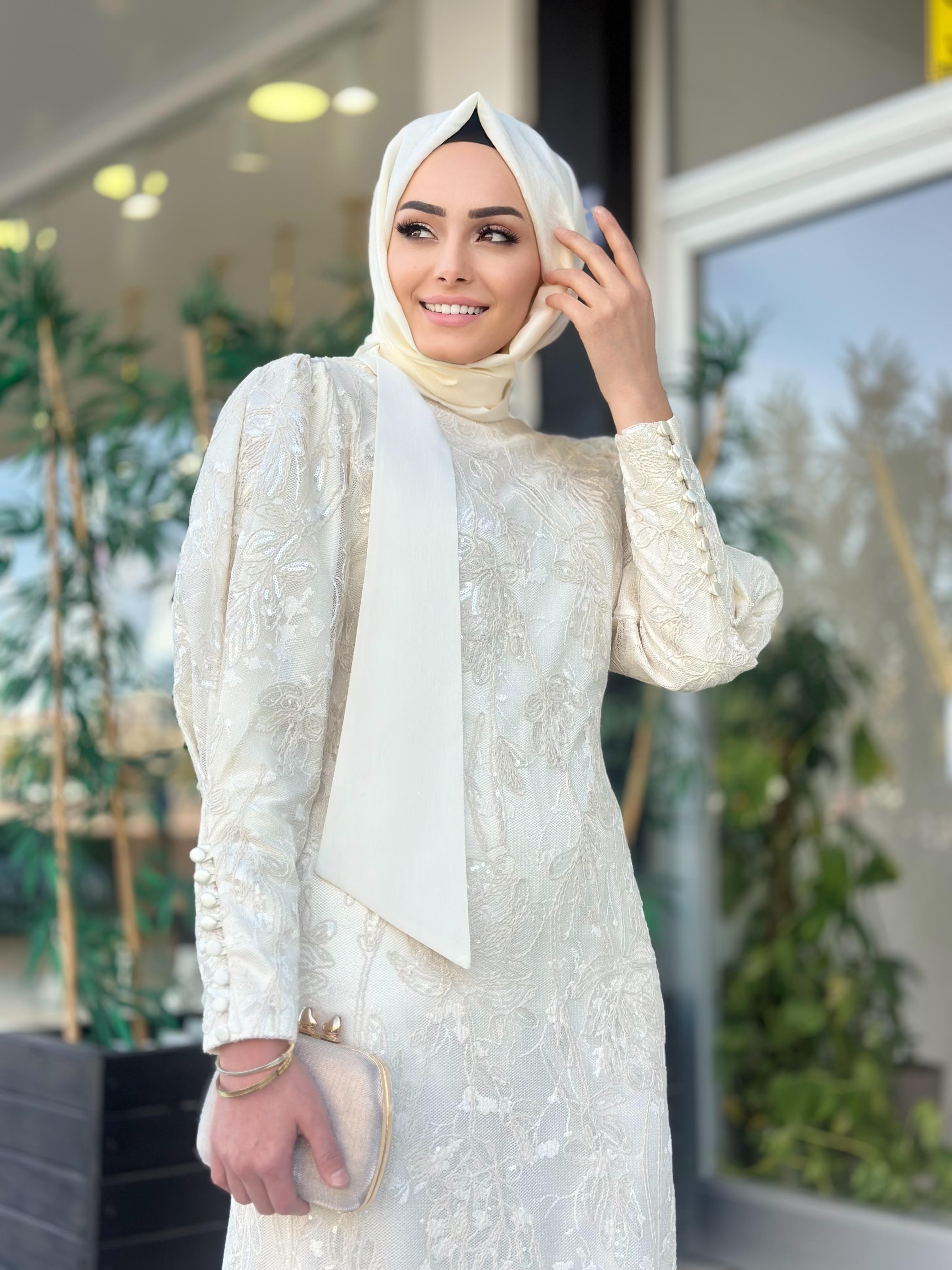 Dantelli Asimetrik Elbise-Tac 54006