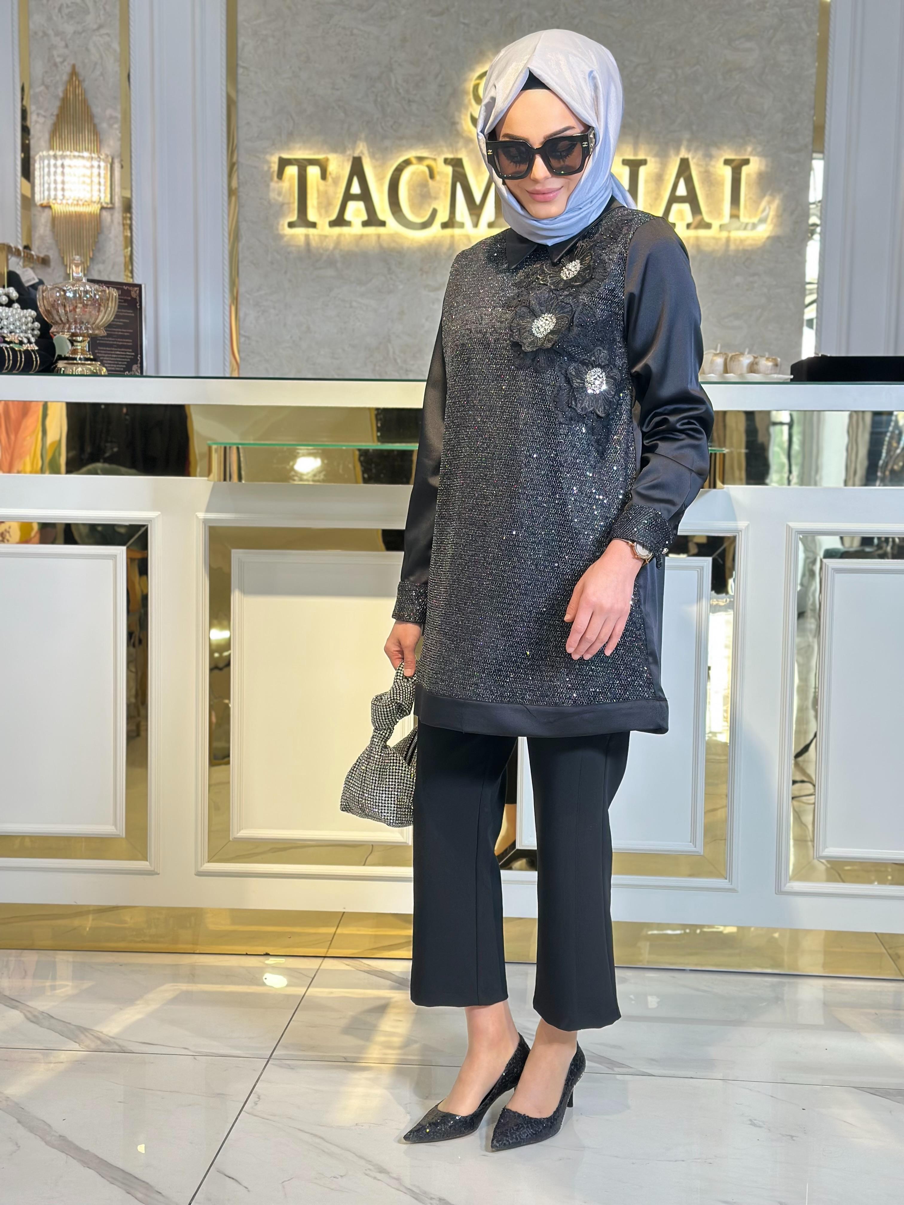 Çiçek Ve File Det.Tunik-Tac 3217 - SİYAH