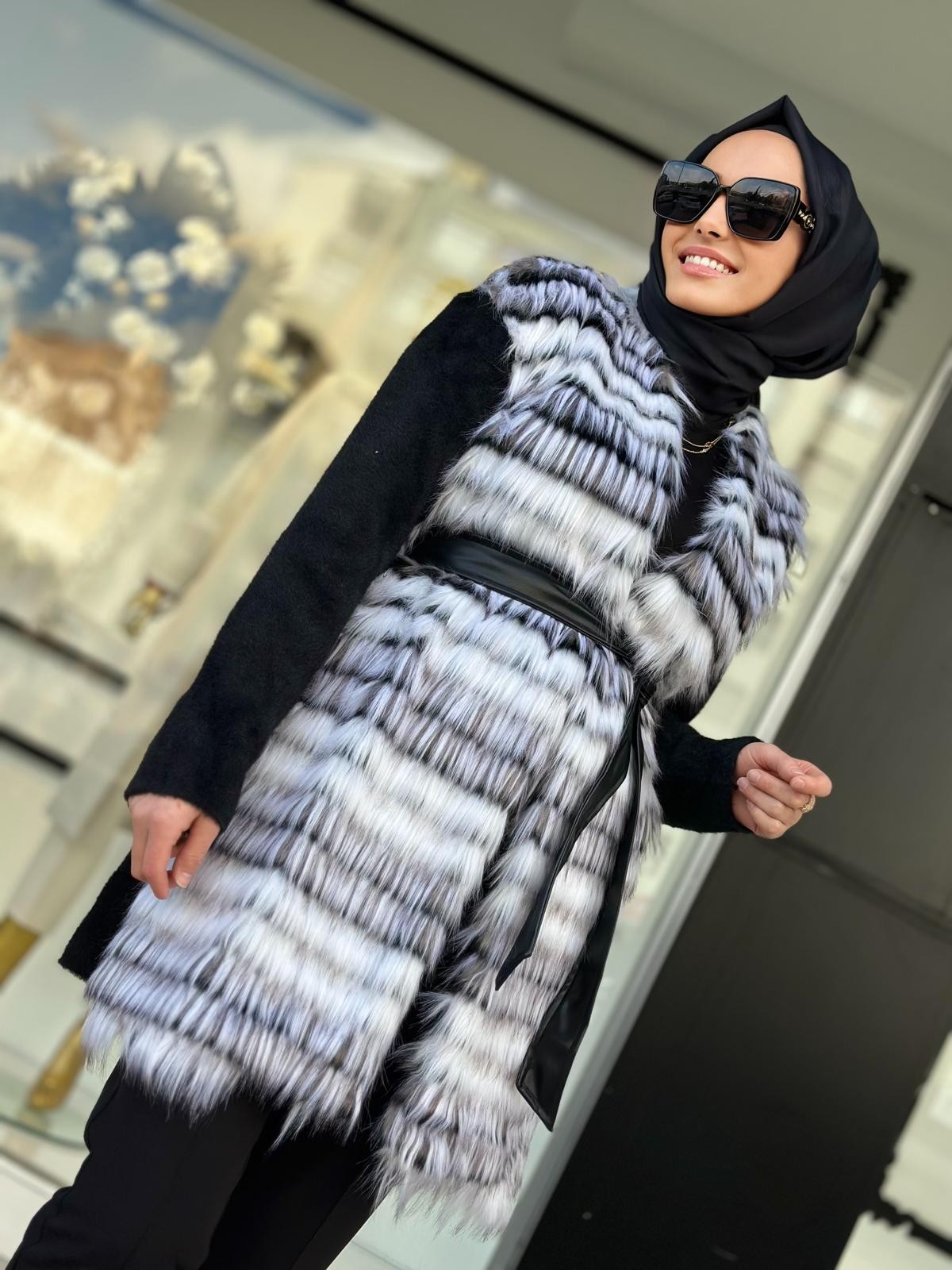 Tac 21617 1 Kürklü Deri Kuşaklı Hırka