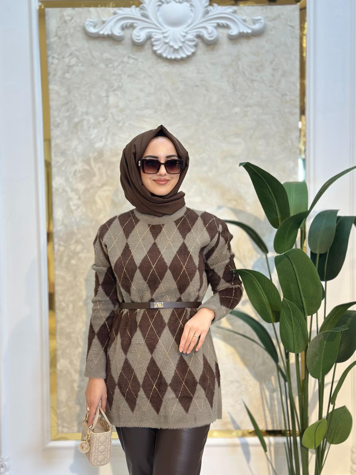 Simli Baklava Desen Angora Kazak-Tac 140542 - Yeşil