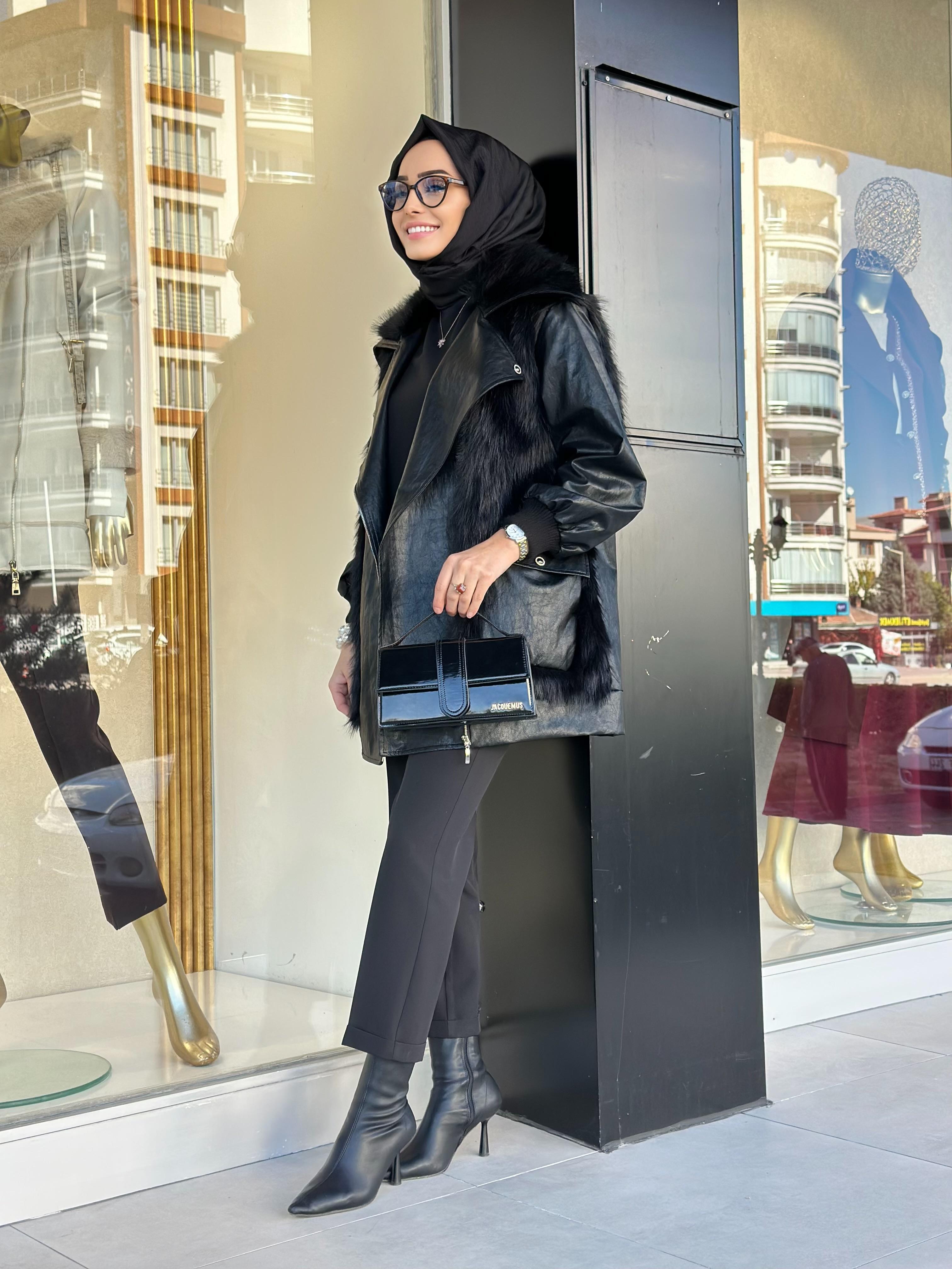 Kürklü Derili Kaban-Tac 7932