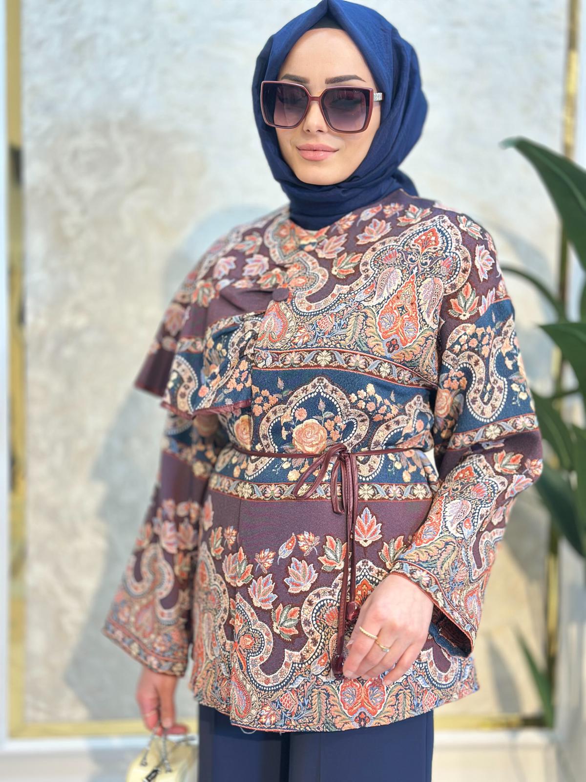 Etnik Desen Jakarlı Ceket-Tac 51199