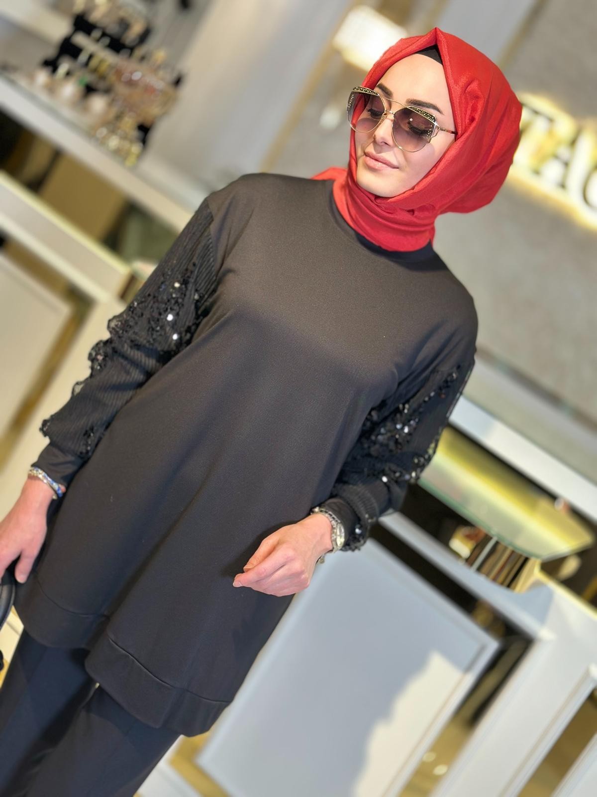 Kolları Payetli Tunik-Tac 5001