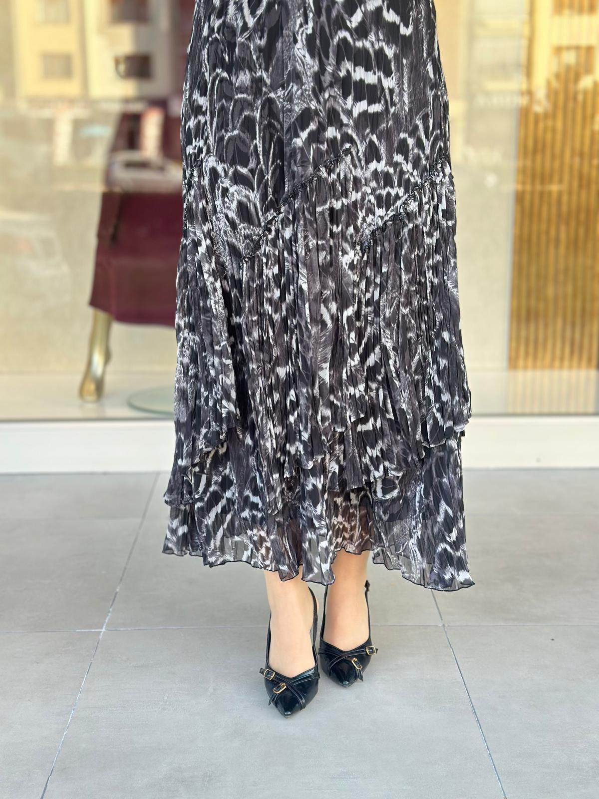 Leoapar Parçalı Kırıştırma Etek-Tac 5476 - SİYAH