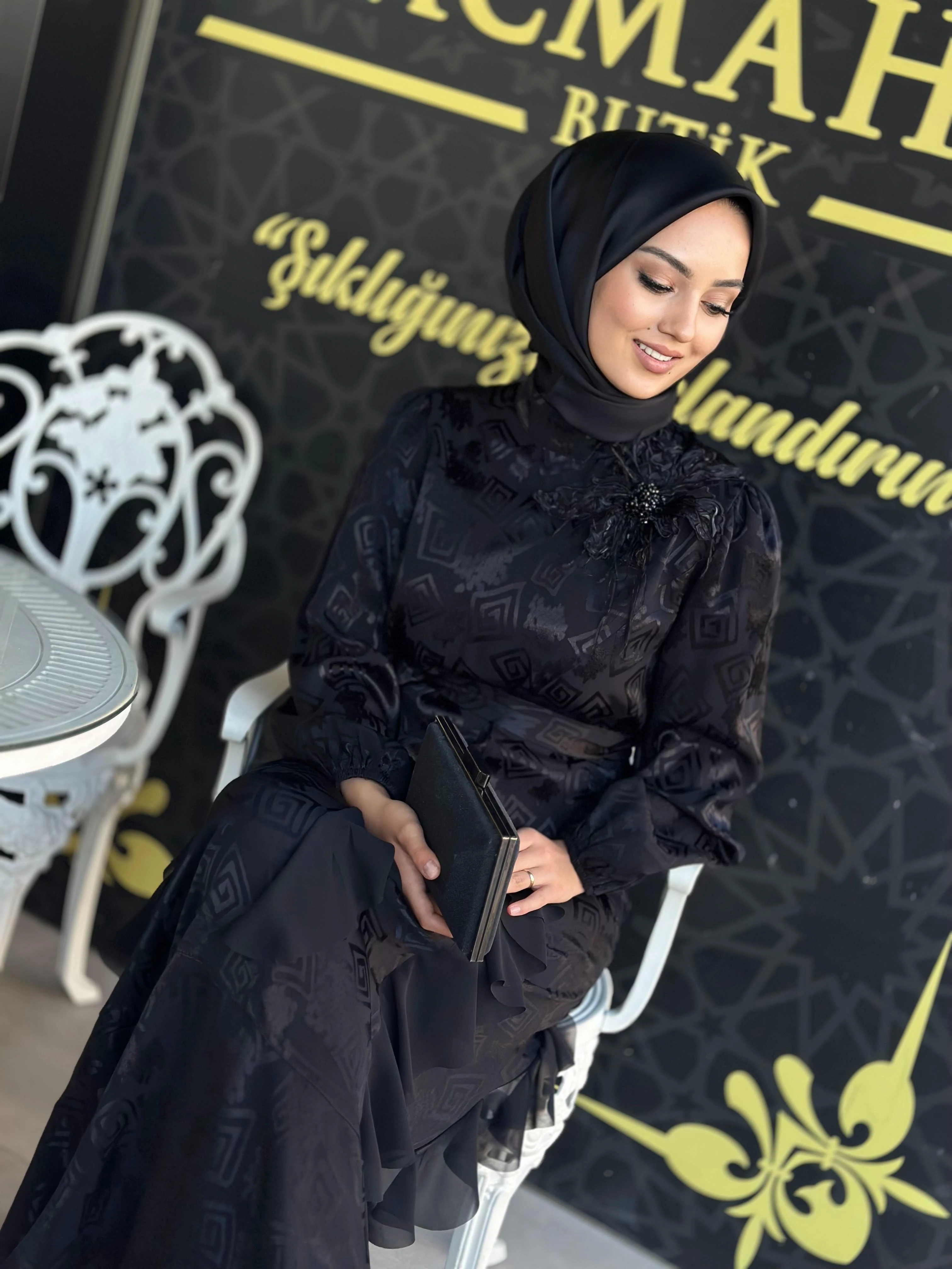 Omzu İşlemeli Jakar Elbise-Tac 05602