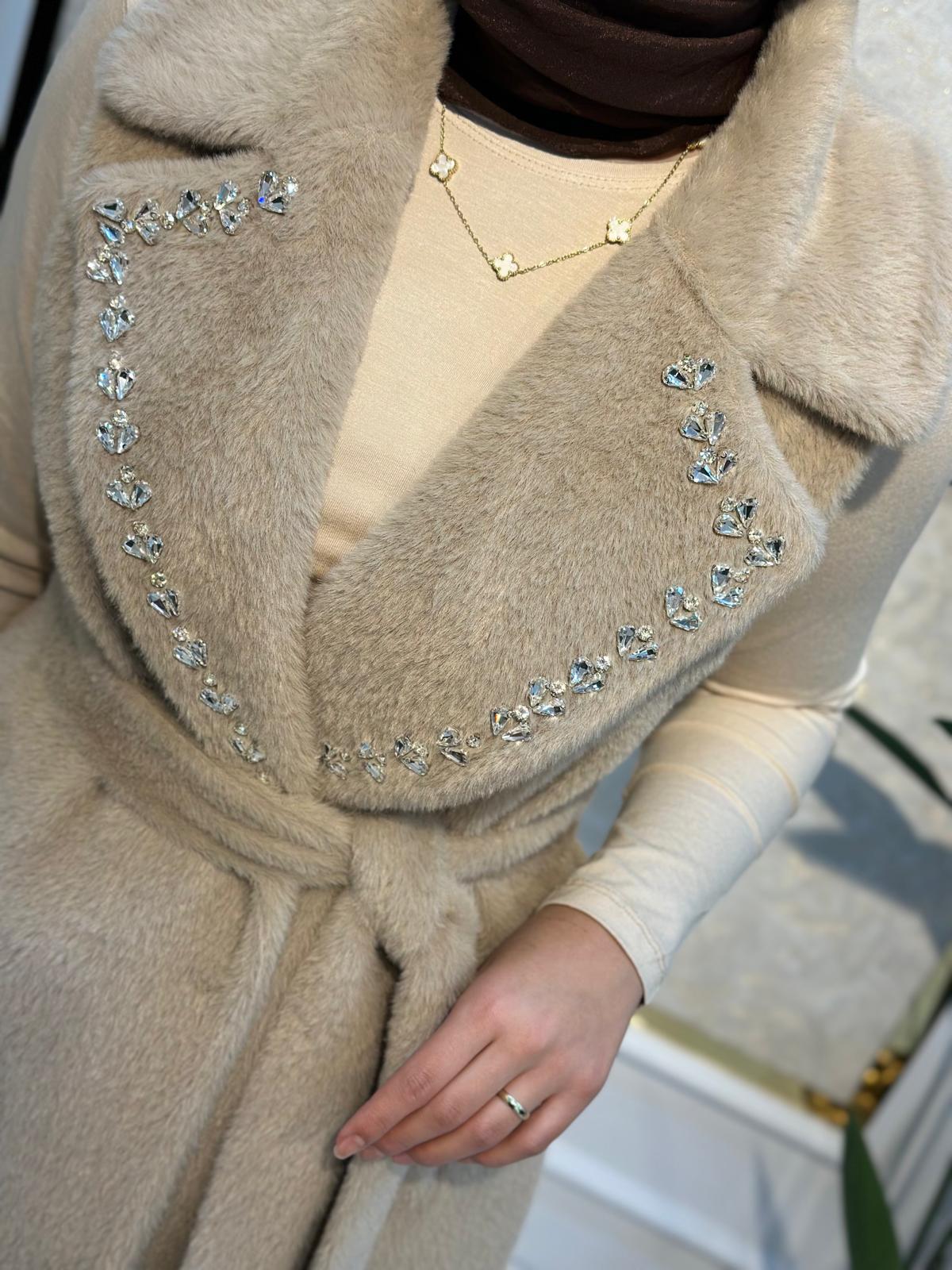 Taş Det.Angora Yelek-Tac 9077