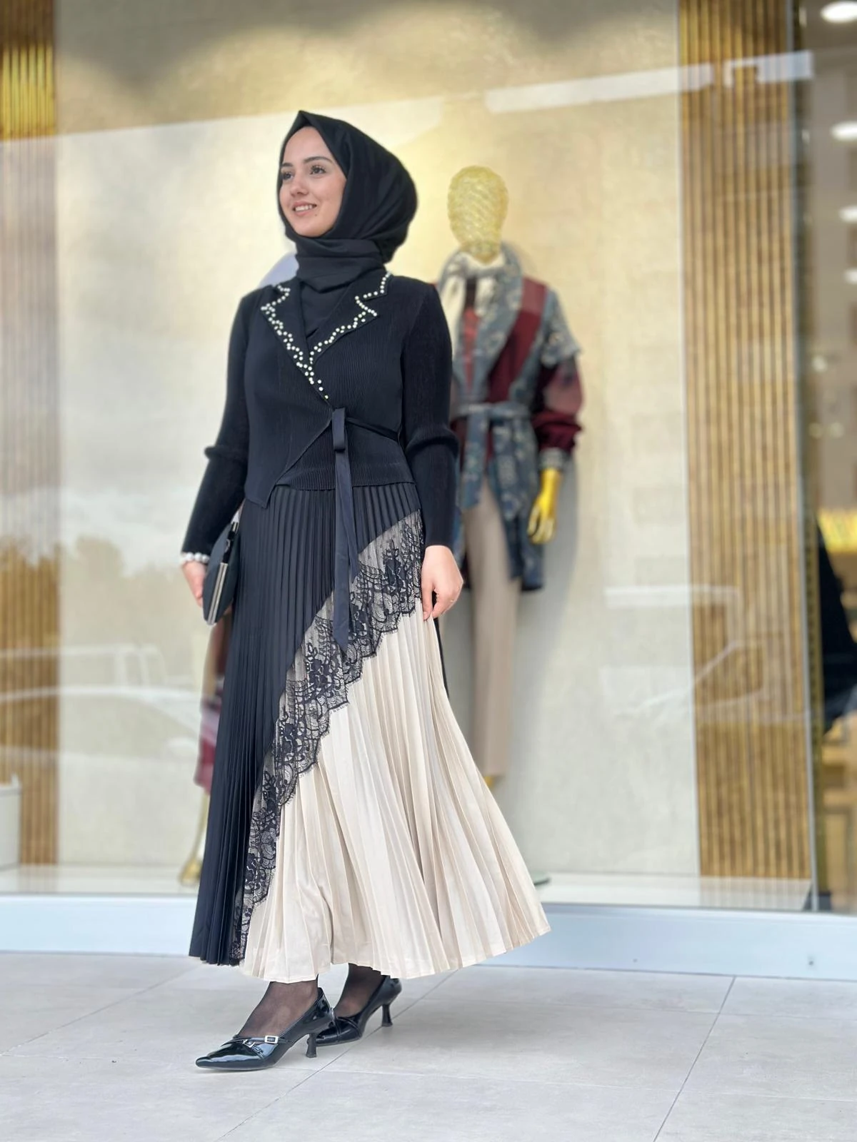 Yakası İncili Elbise-Tac 85270