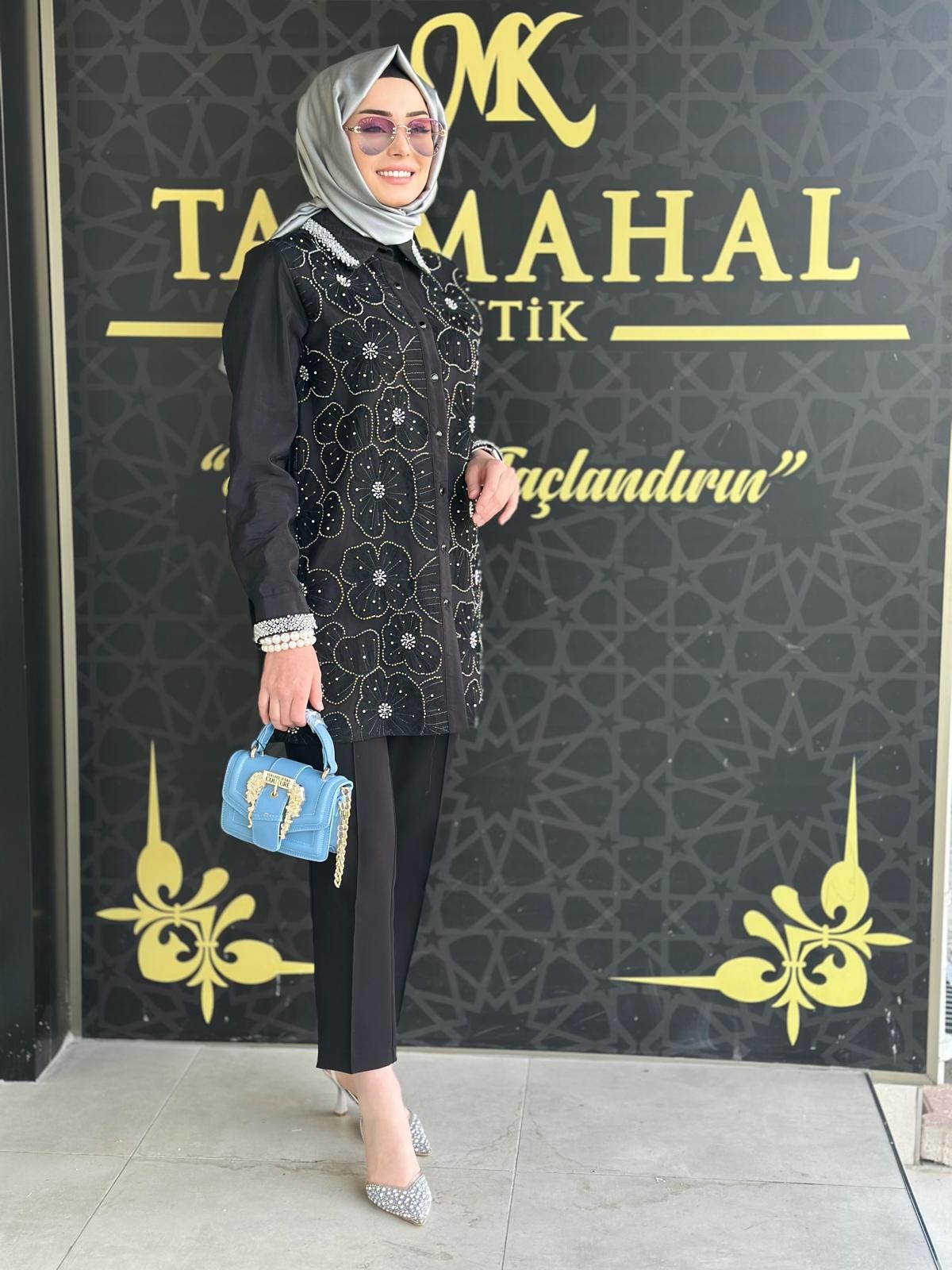 Tül Kabartmalı İşlemeli Gömlek-Tac 4182