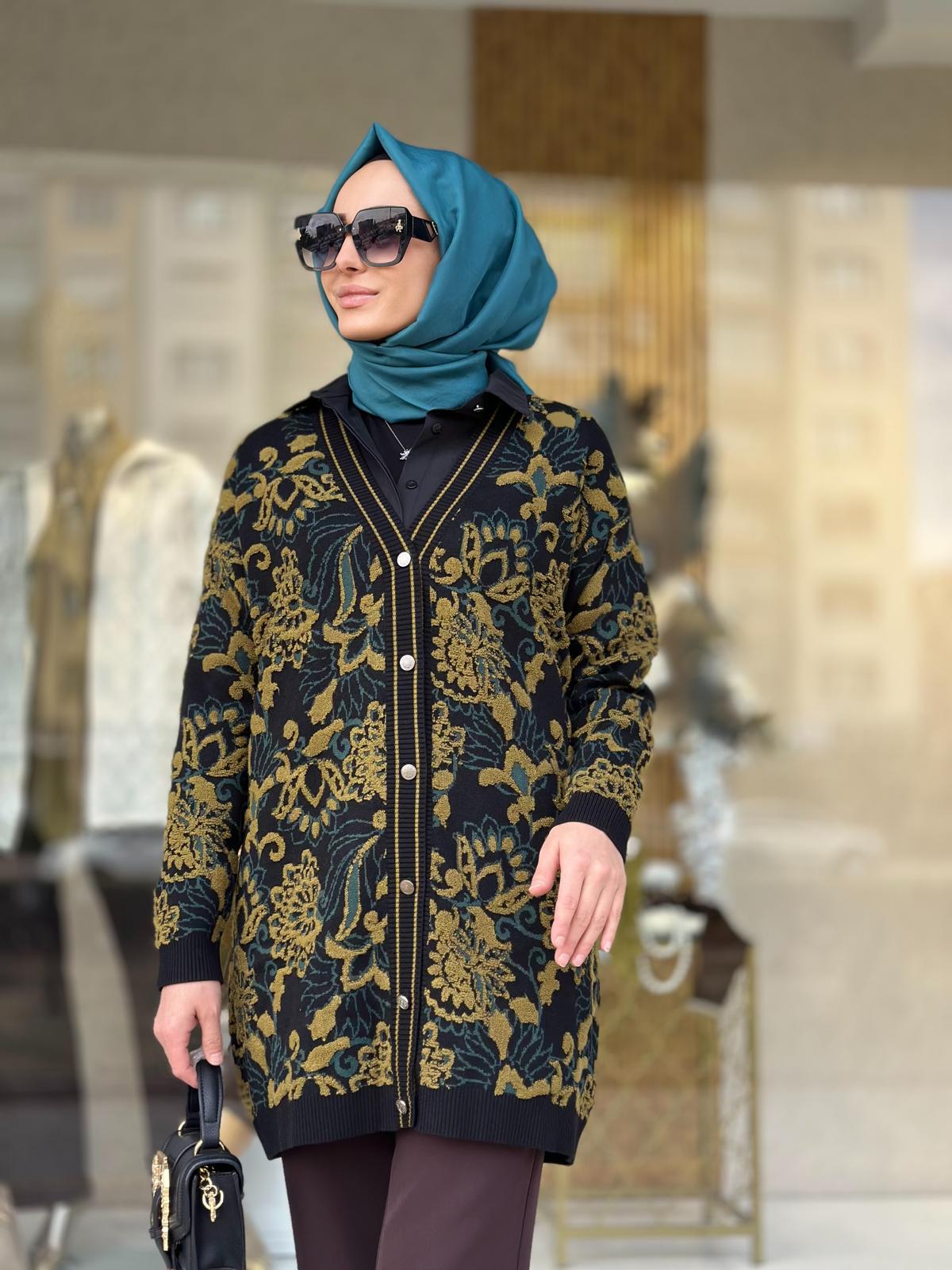 Çiçek Desenli Kabartmalı Hırka-Tac 21523