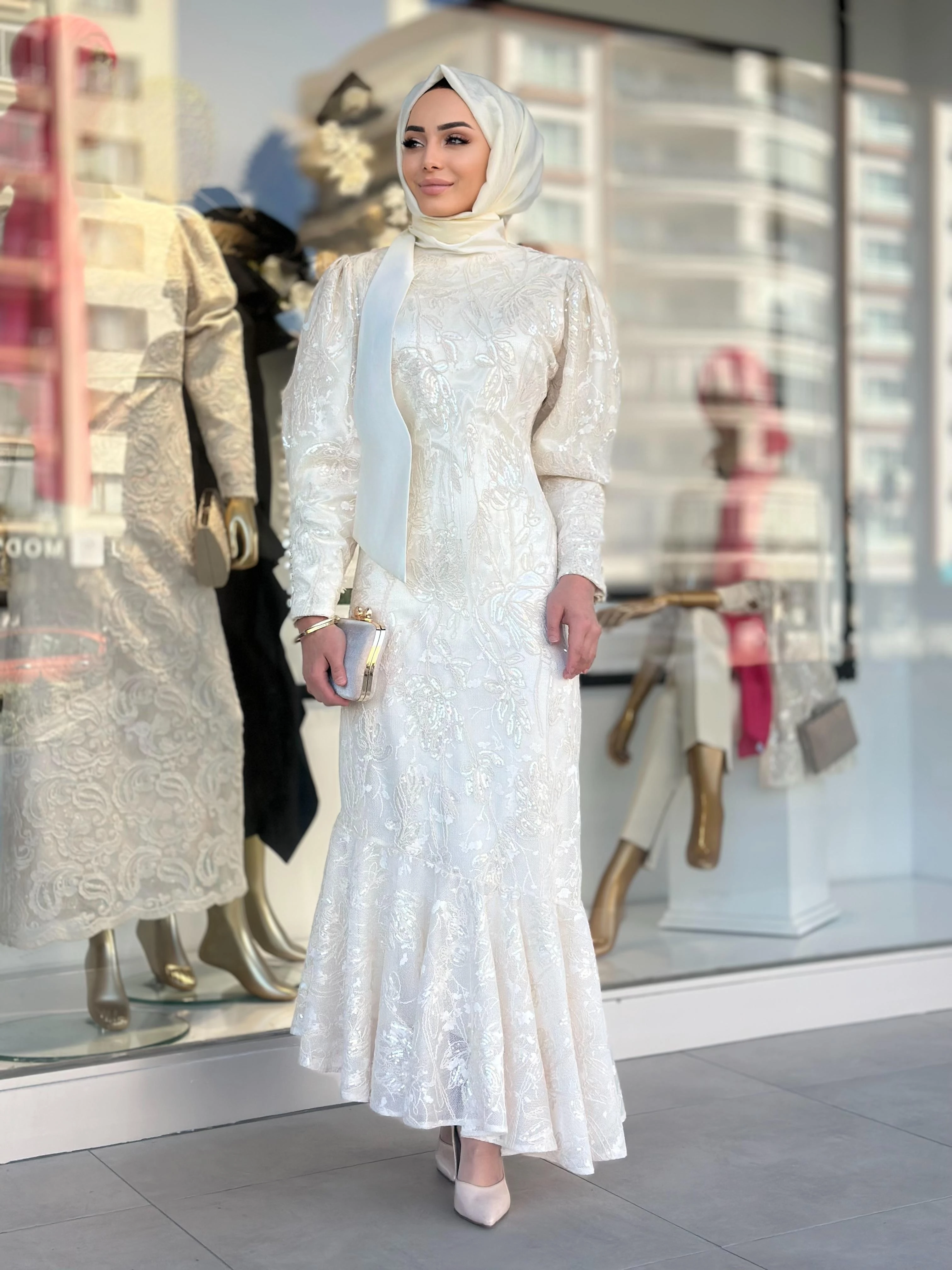 Dantelli Asimetrik Elbise-Tac 54006