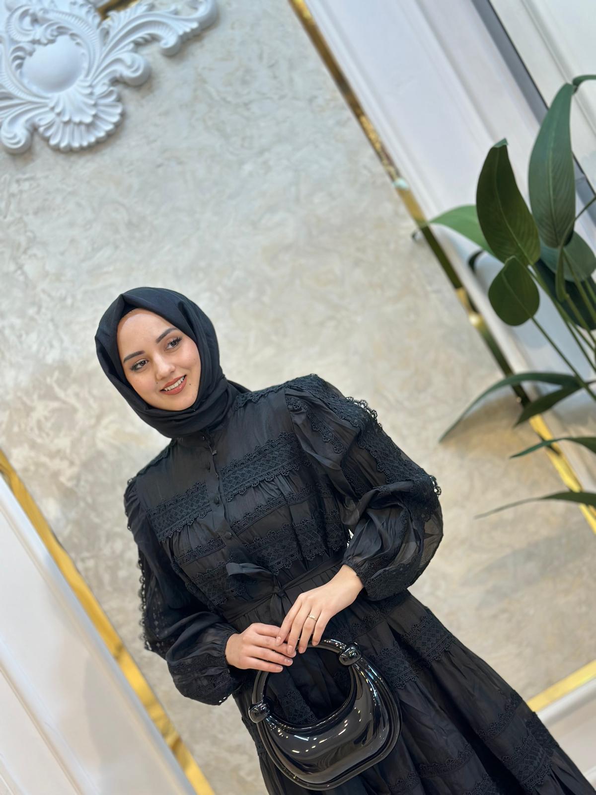 İthal Güpürlü Elbise-Tac 98320