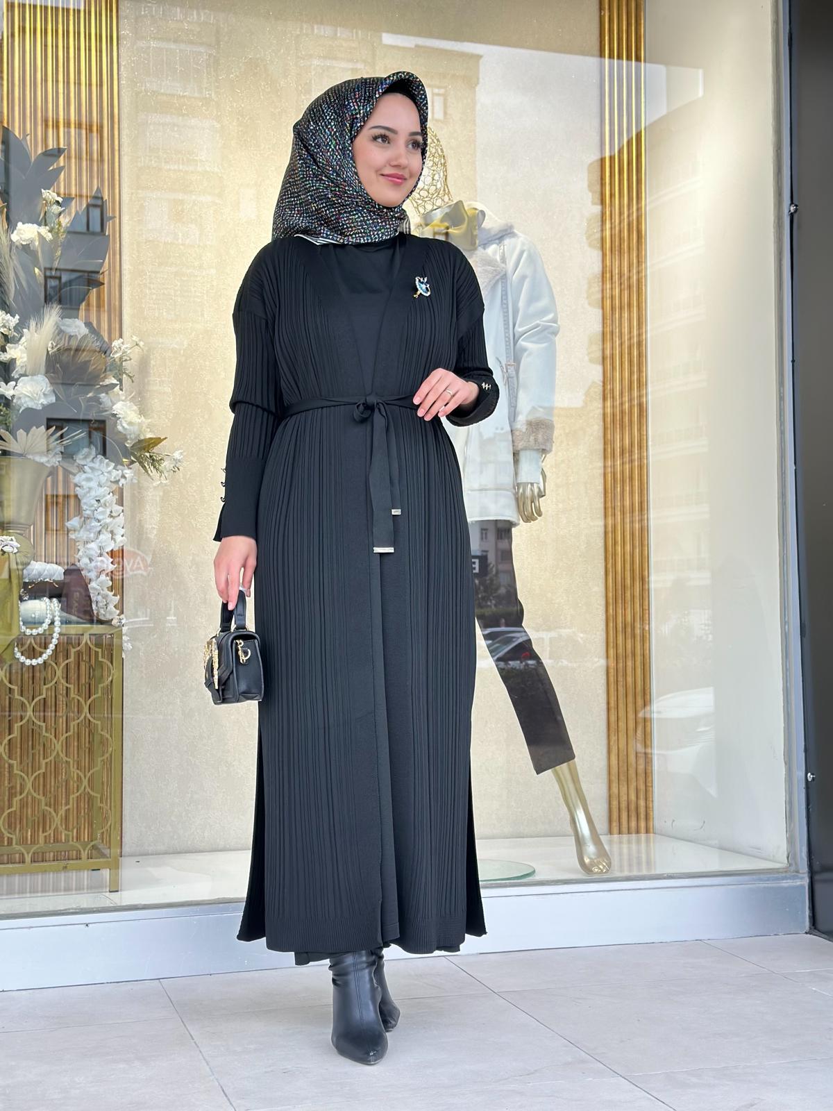 İkili Triko Elbise-Tac 6112 - SİYAH