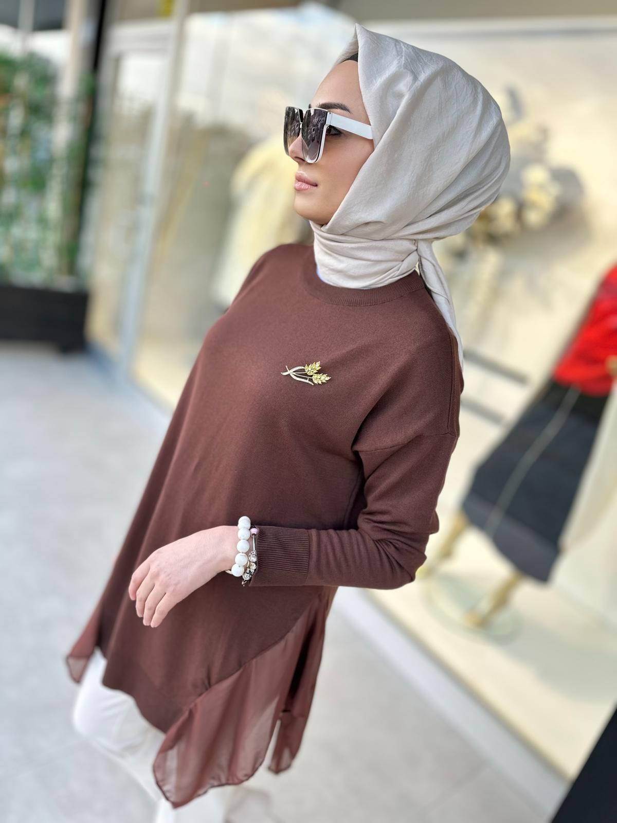 Yırtmaçlı Bisiklet Yaka Tunik-Tac 1401