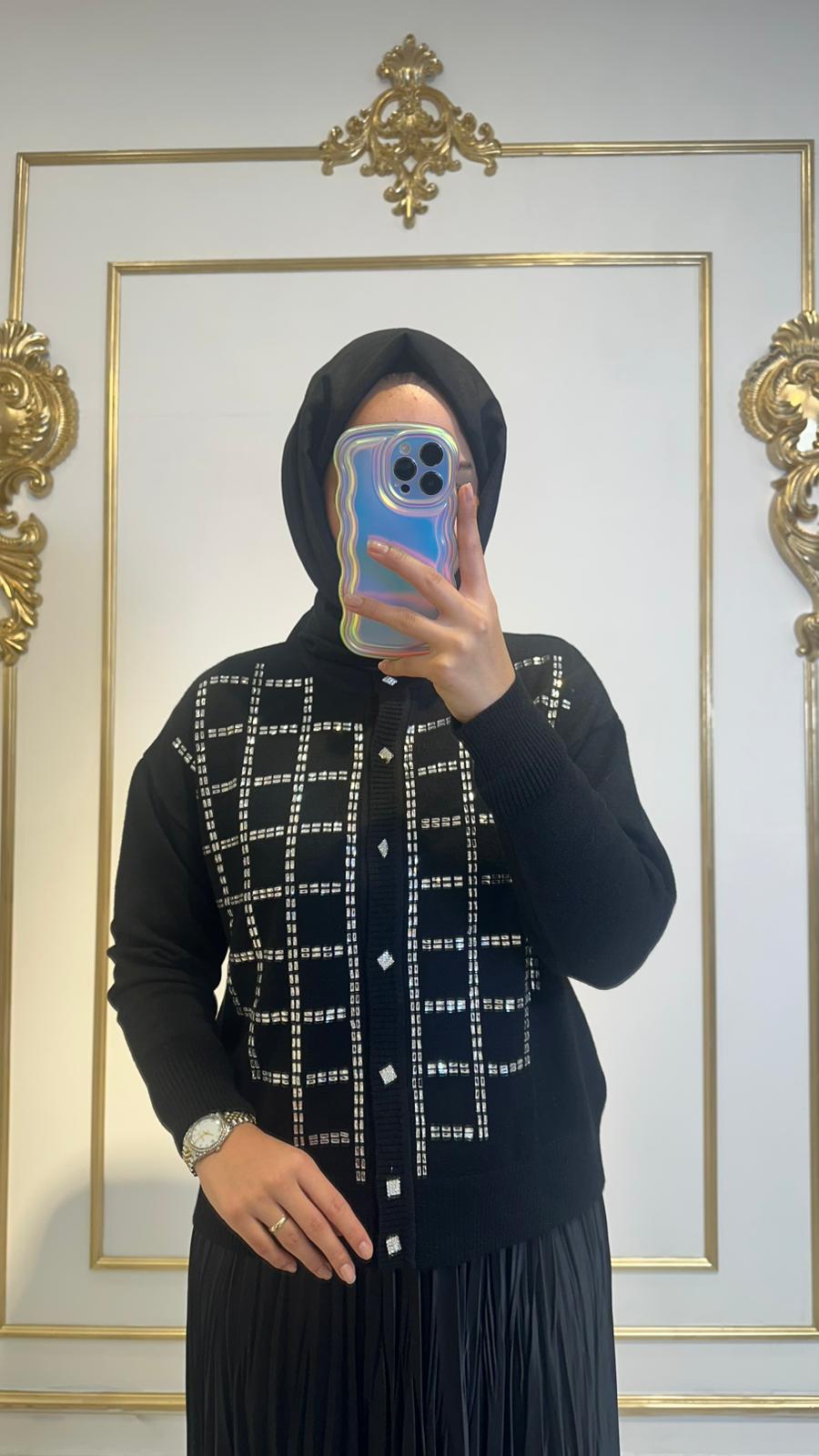 Önü Taşlı Hırka-Tac 6103 - SİYAH