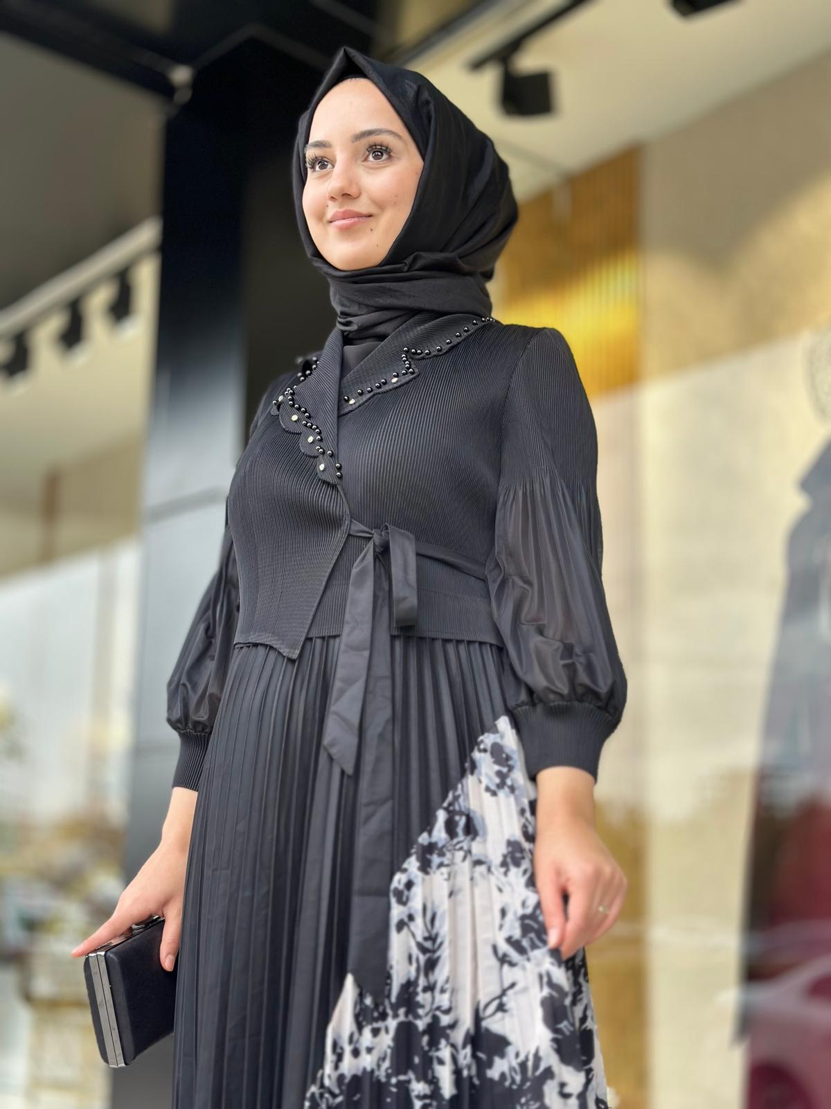 Eteği Desenli Elbise-Tac 85271