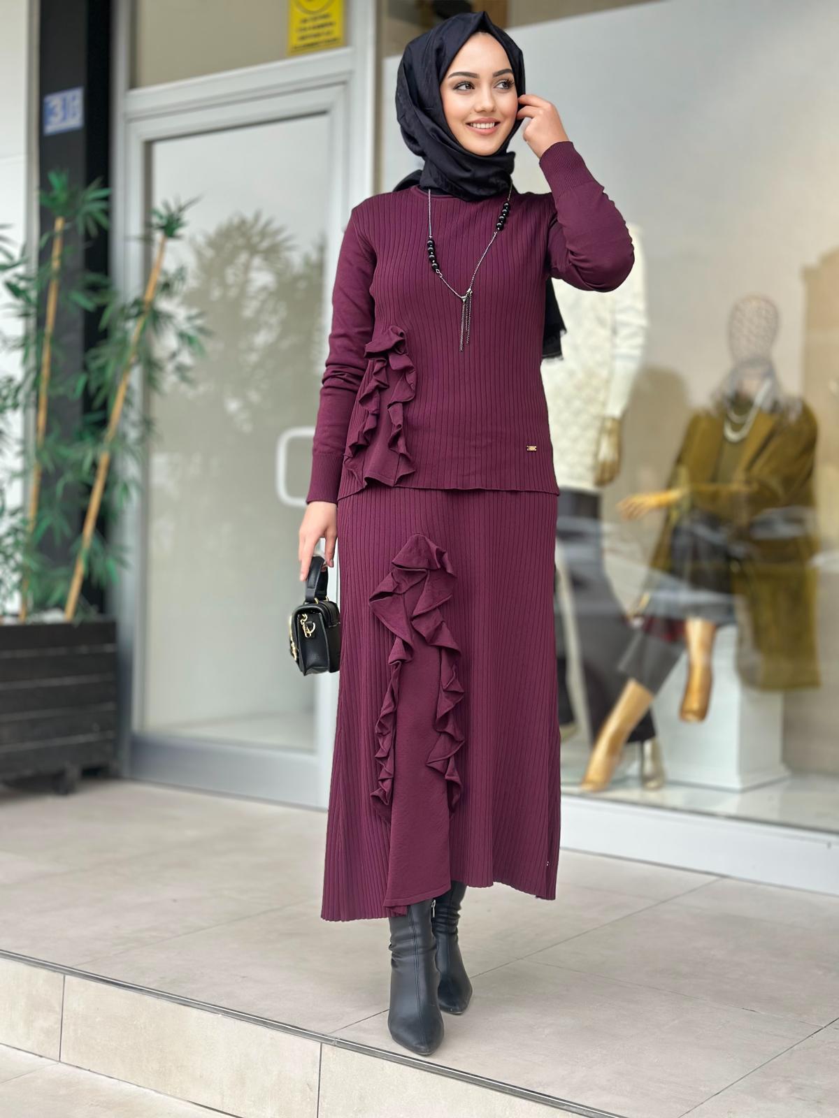 Fırfırlı Etek Takım-Tac 3081 - BORDO