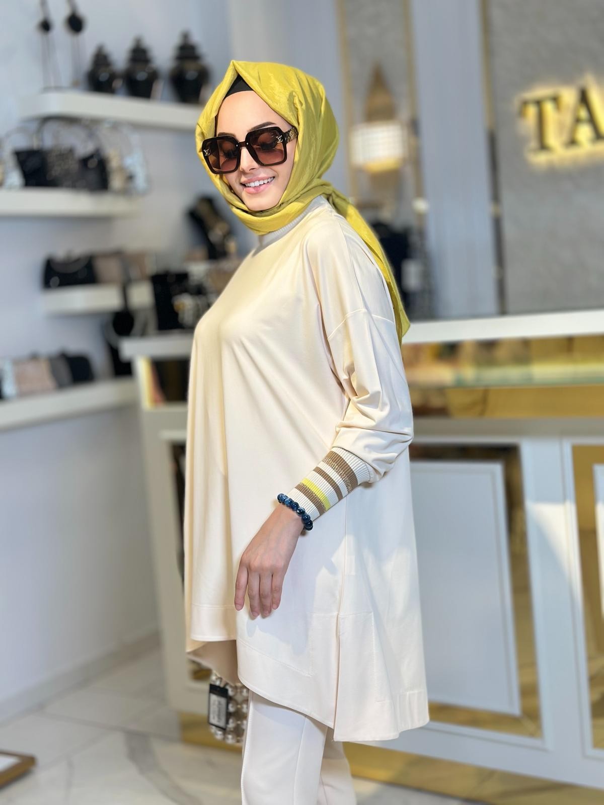 Manşetleri Çizgili Tunik-Tac 3067