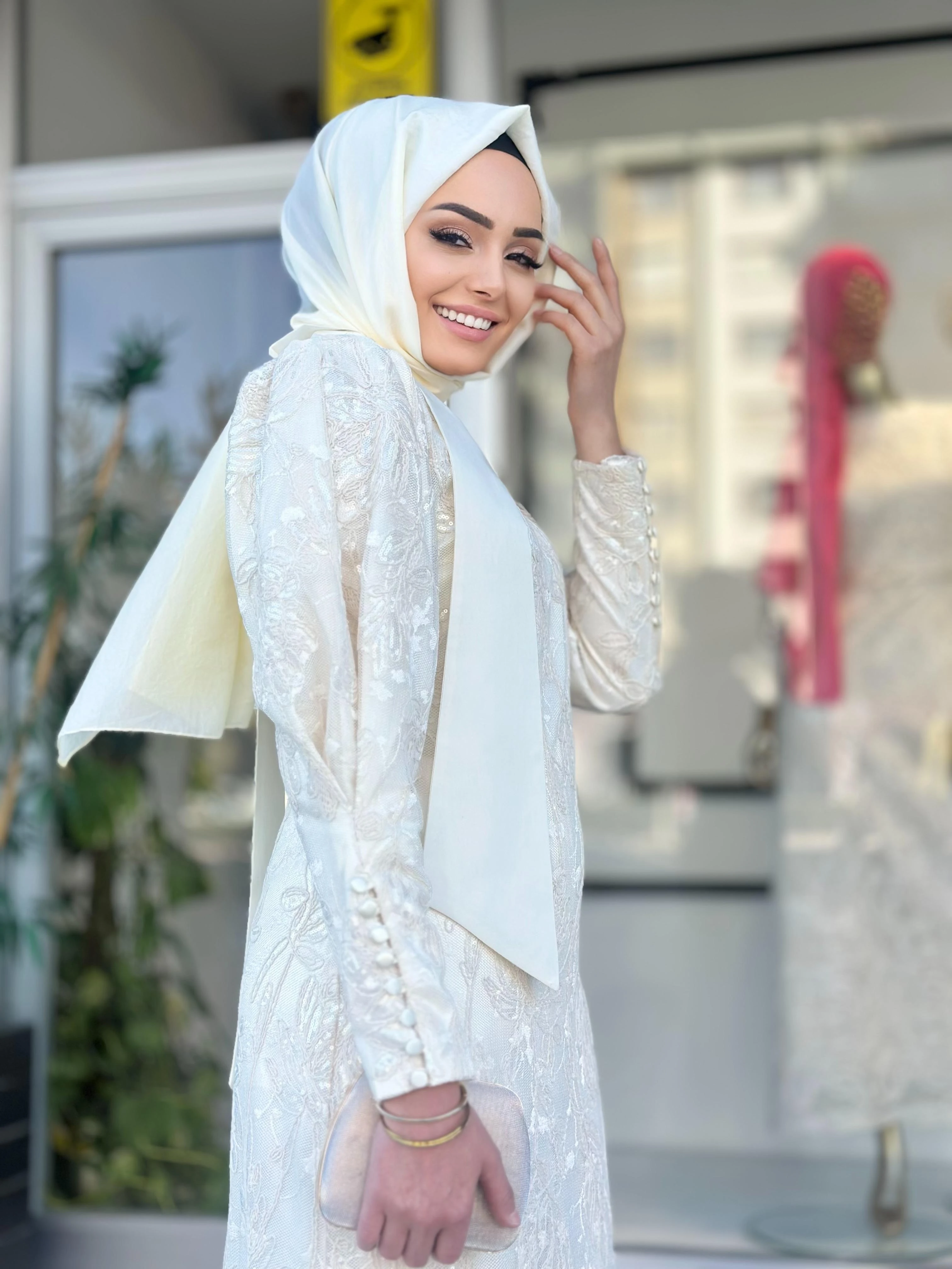 Dantelli Asimetrik Elbise-Tac 54006