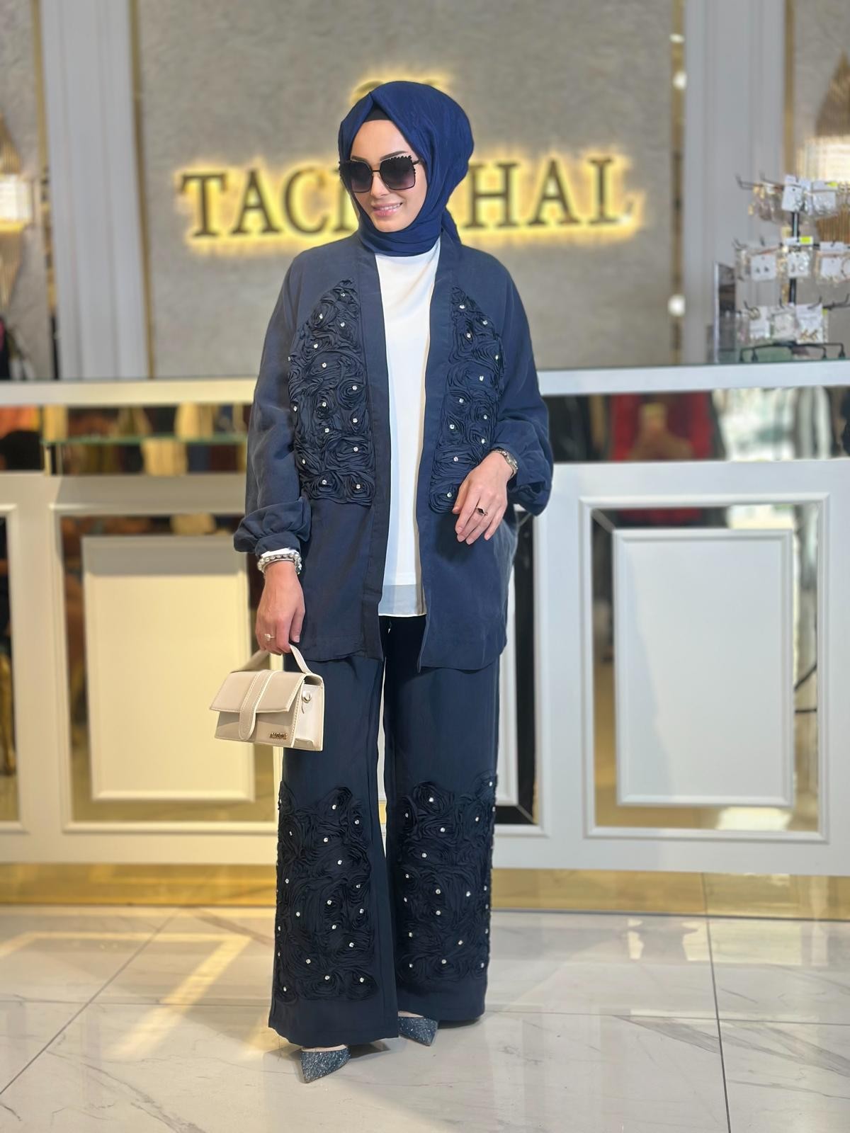 Gül Kimonolu Takım-Tac 34542 - LACİVERT