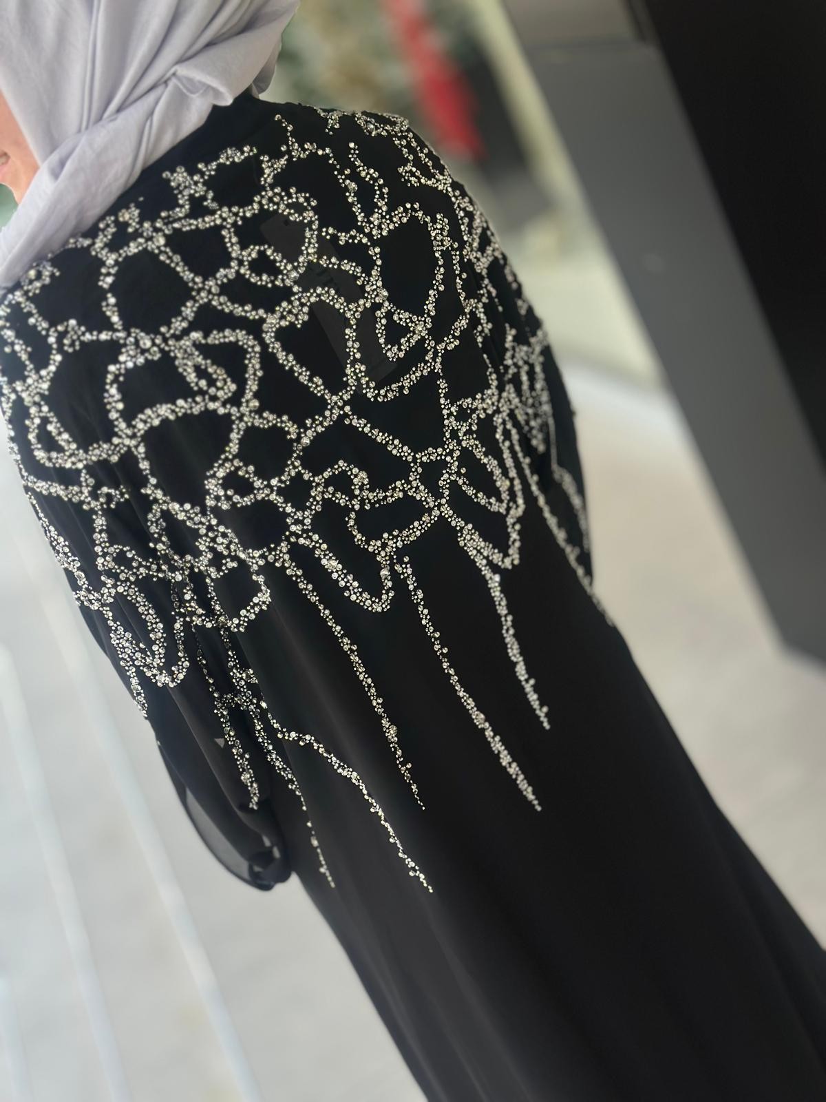 Taş Baskılı Hakim Yaka Abaya-Tac 6161