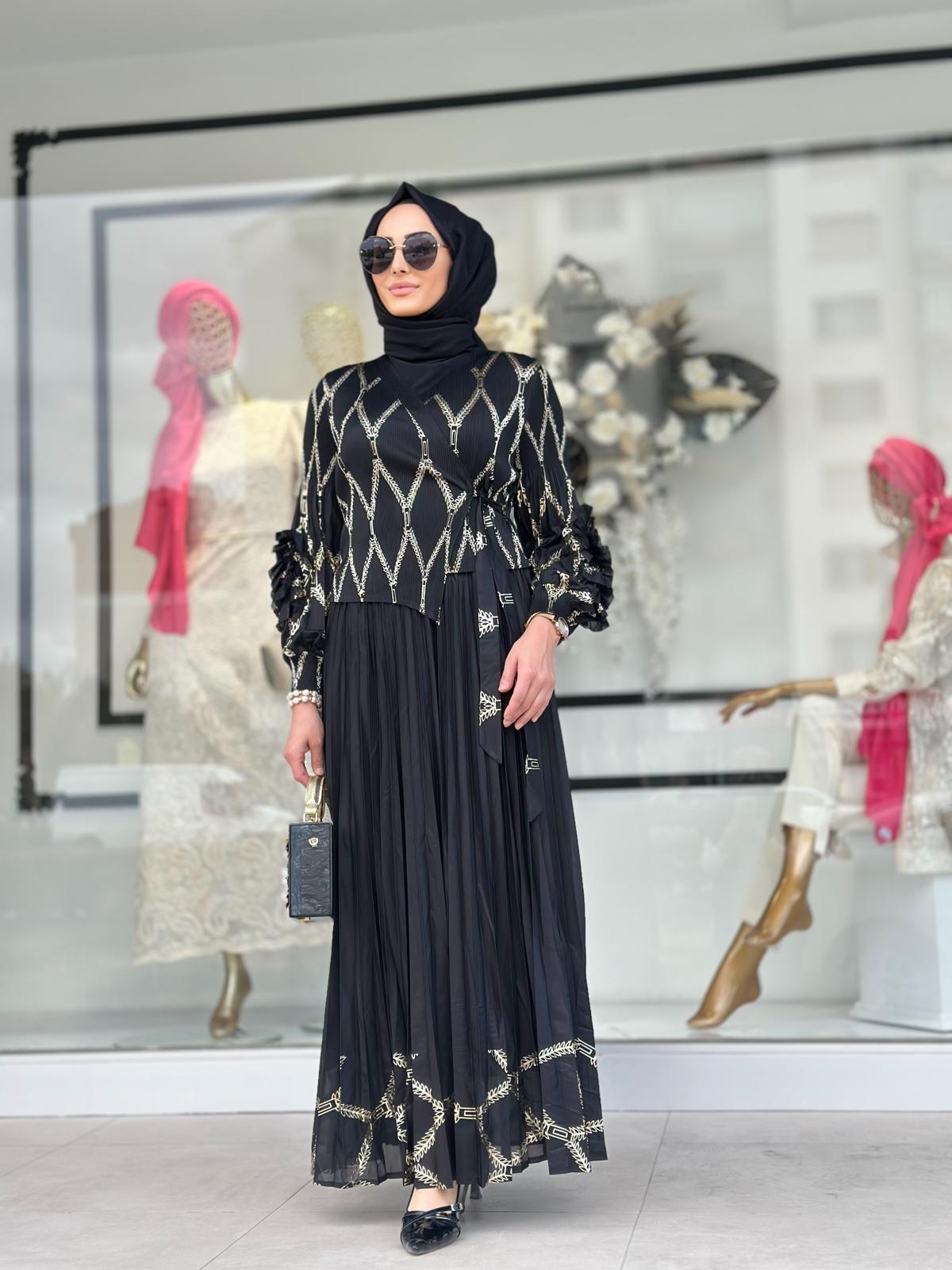 İthal Goldlu Elbise-Tac 32658