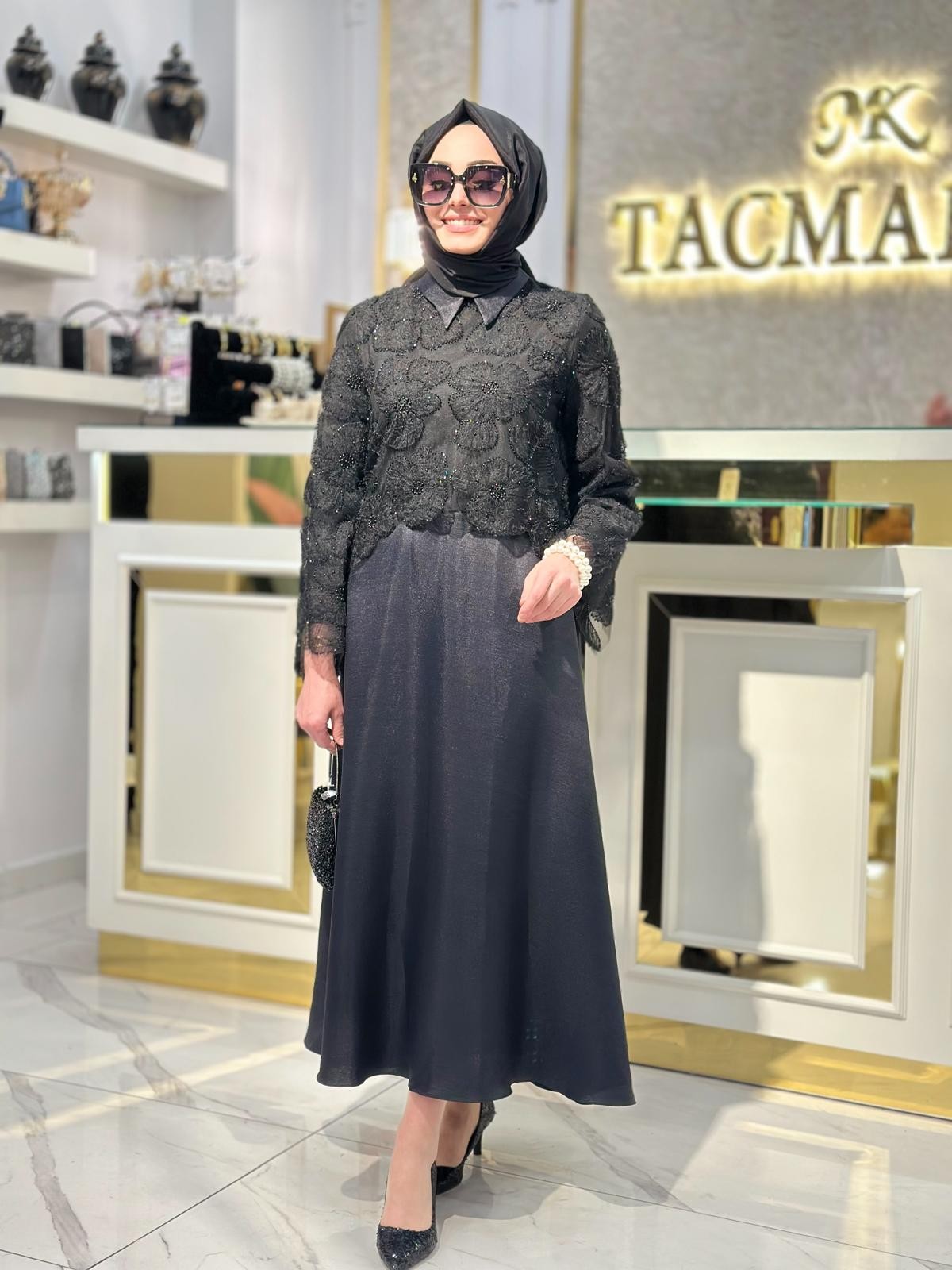 Dantelli Abiye Takım-Tac 1492 - SİYAH