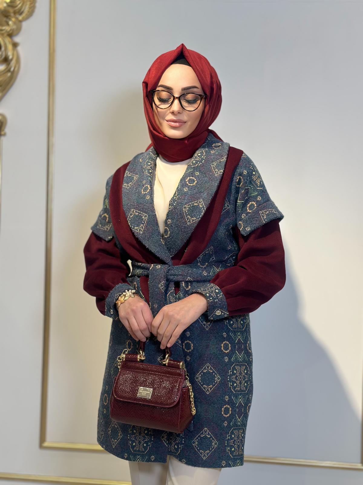 Şal Yaka Desenli Kaban-Tac 15237