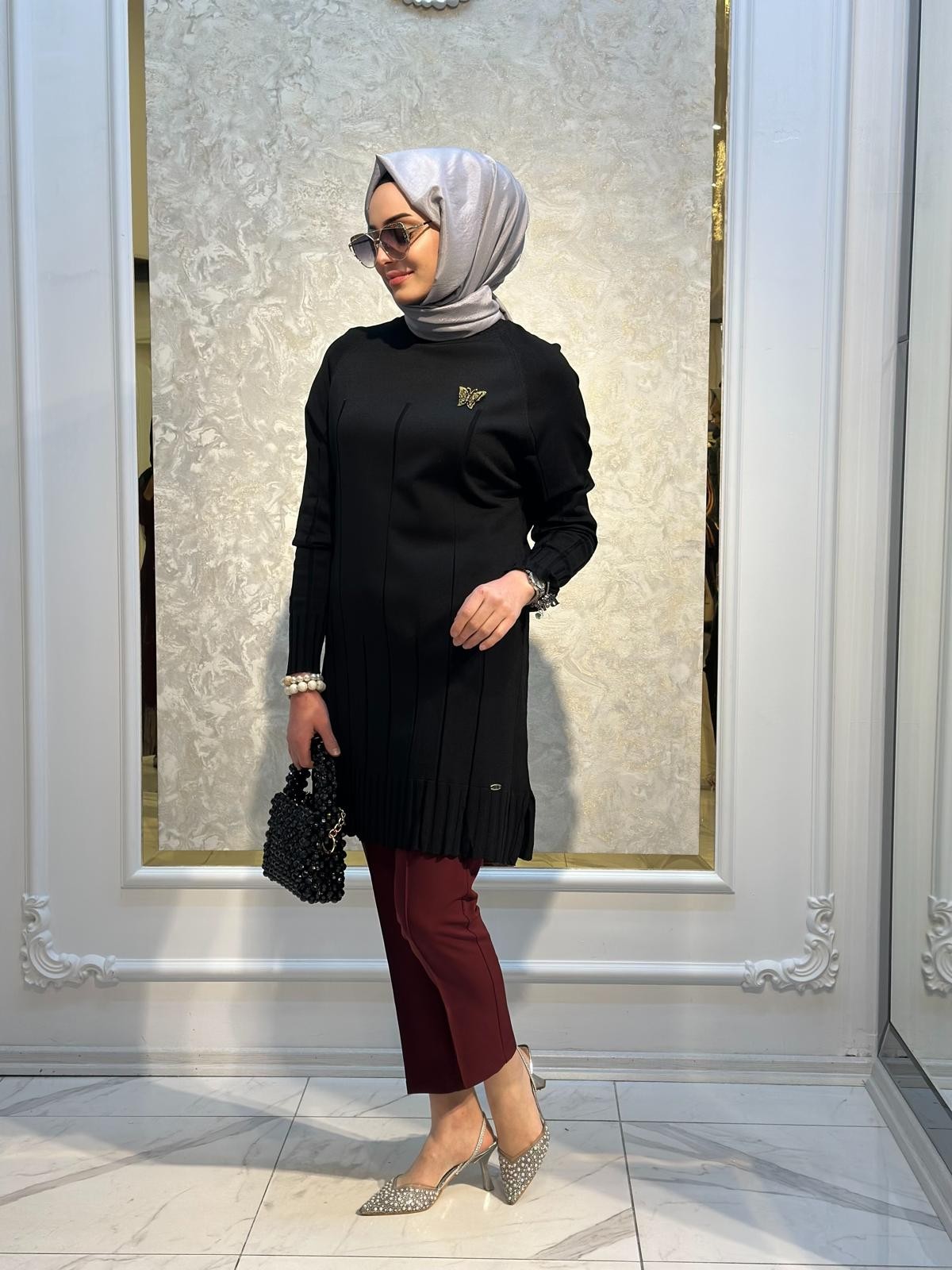 Ters Düz Örgü Tunik-Tac 3031
