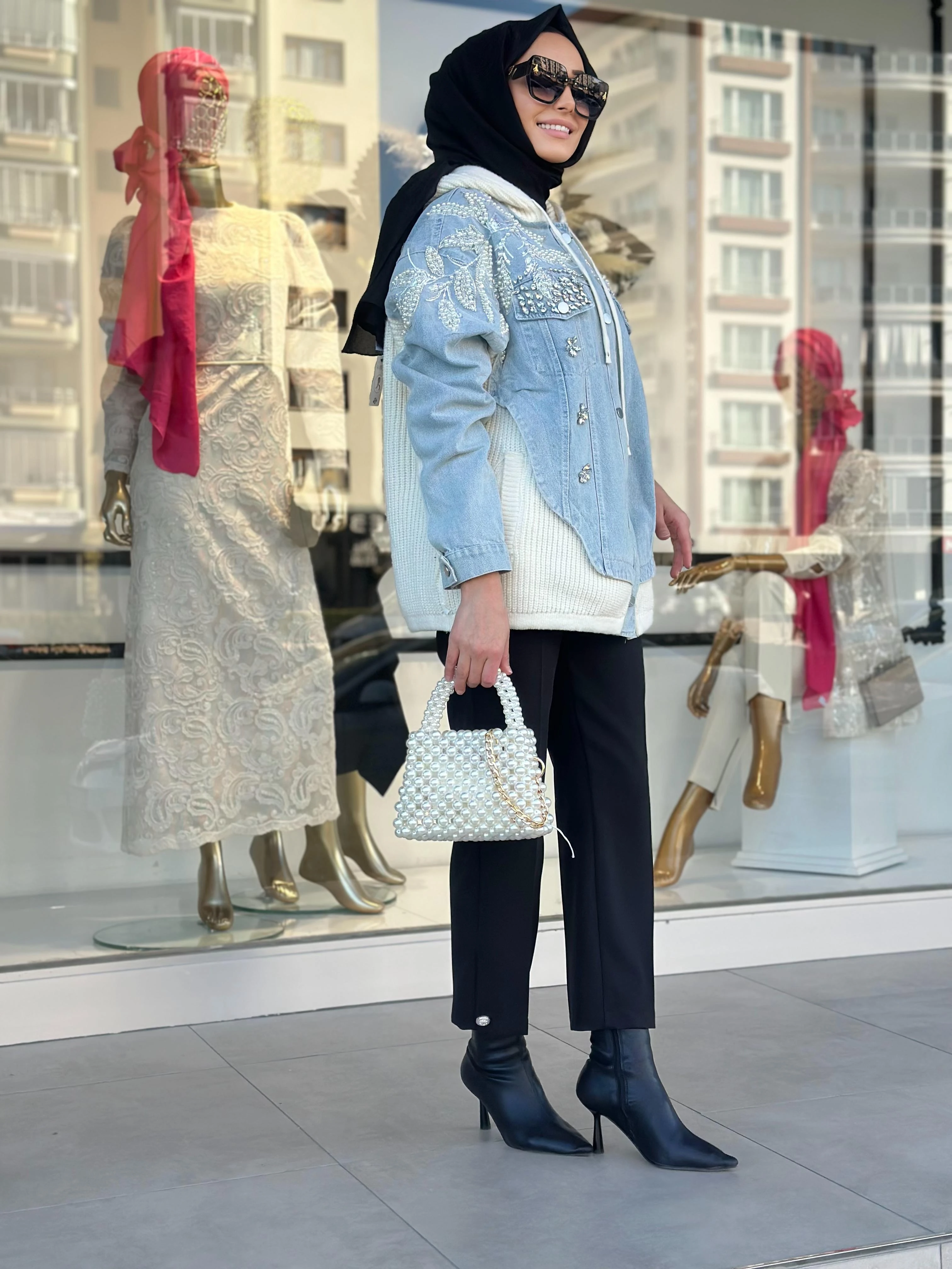 Kapşonlu İthal Kot Ceket-Tac 95137