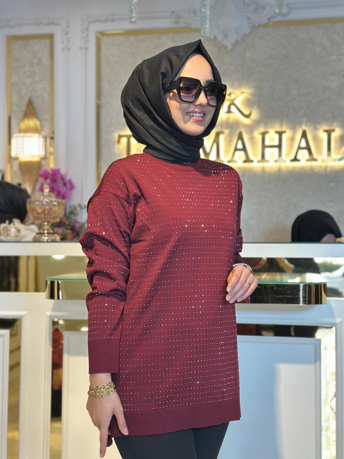 Taş Baskılı Rayon Tunik-Tac 21717 - BORDO