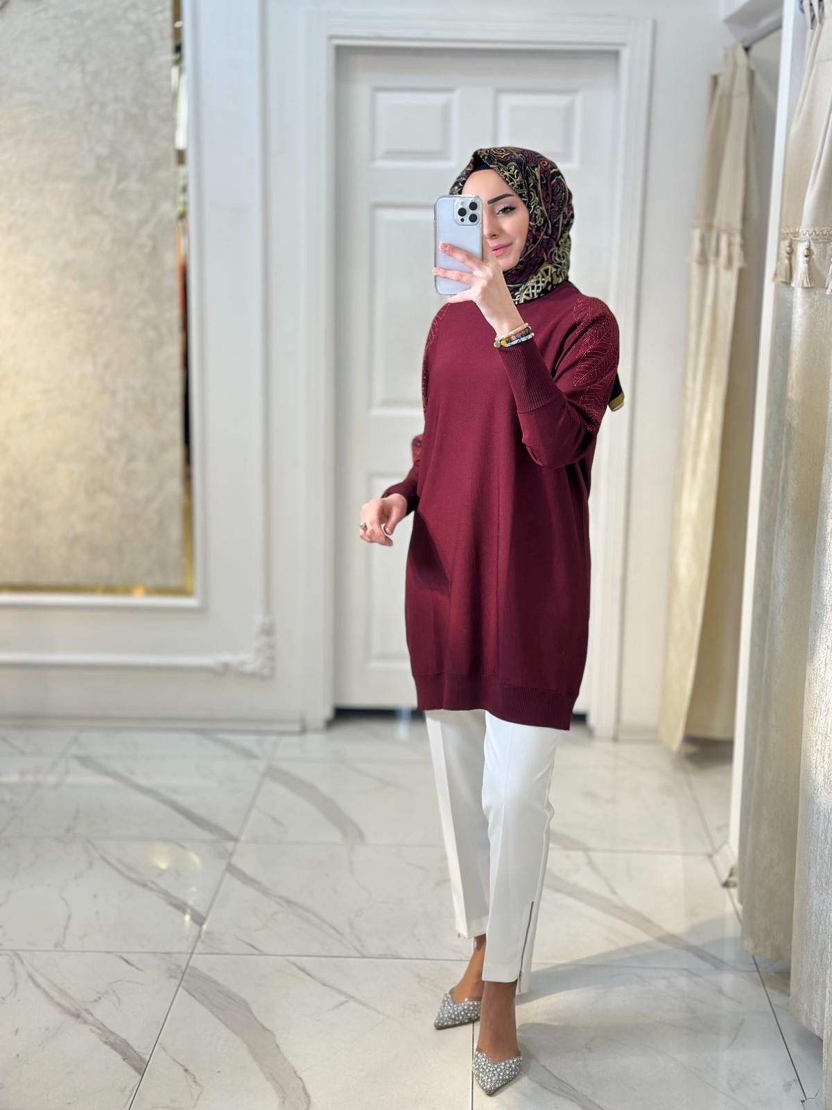 Omuz Taş Baskılı Rayon Tunik-Tac 21720