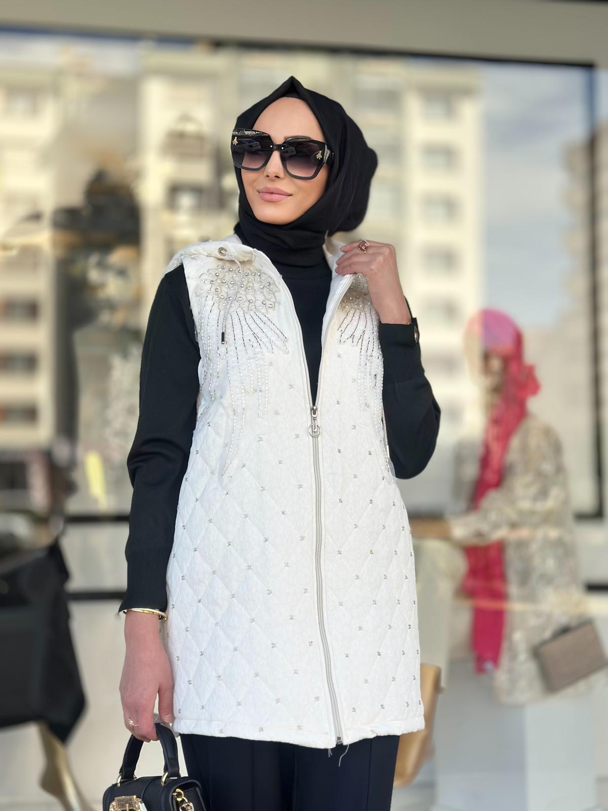 İşlemeli Yelek-Tac 4235 - Beyaz