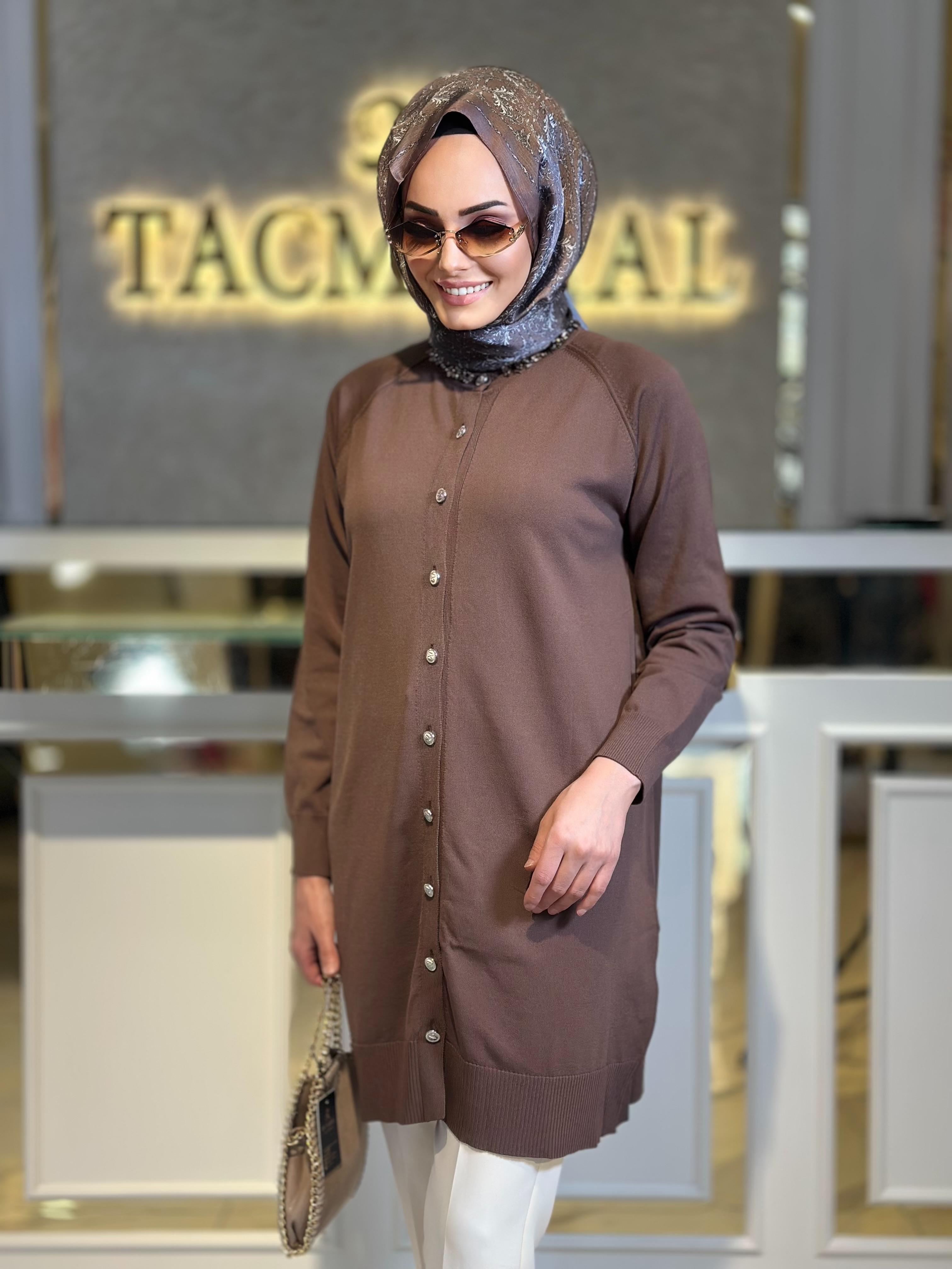 Nuss Taş Yakalı Hırka-Tac 300T - KAHVERENGİ