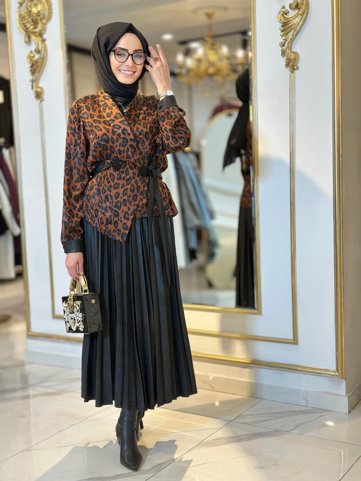 Leopar Des.Etek Takım-Tac 45821 - KAHVERENGİ