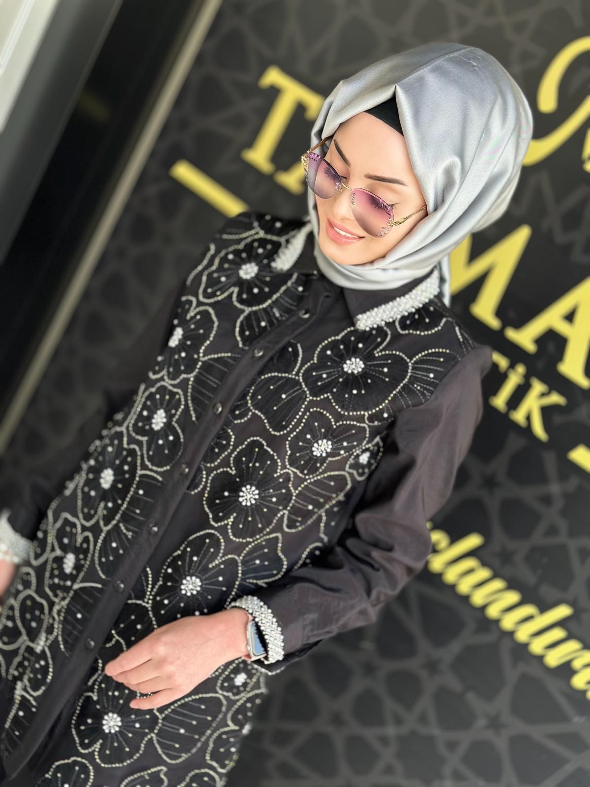 Tül Kabartmalı İşlemeli Gömlek-Tac 4182