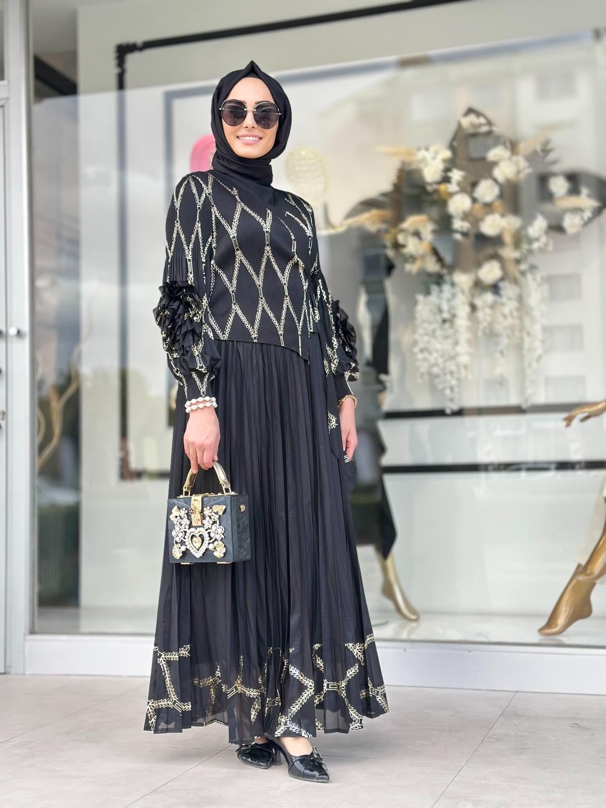 İthal Goldlu Elbise-Tac 32658