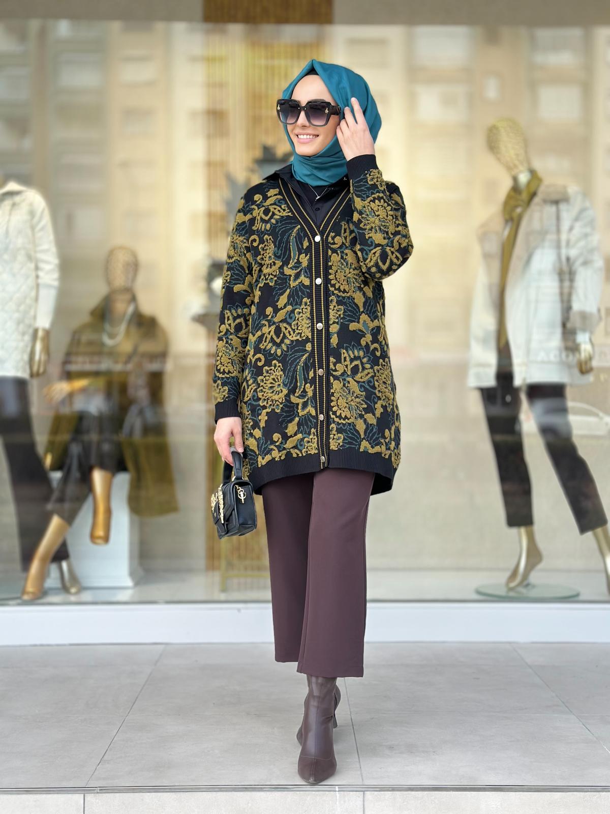 Çiçek Desenli Kabartmalı Hırka-Tac 21523