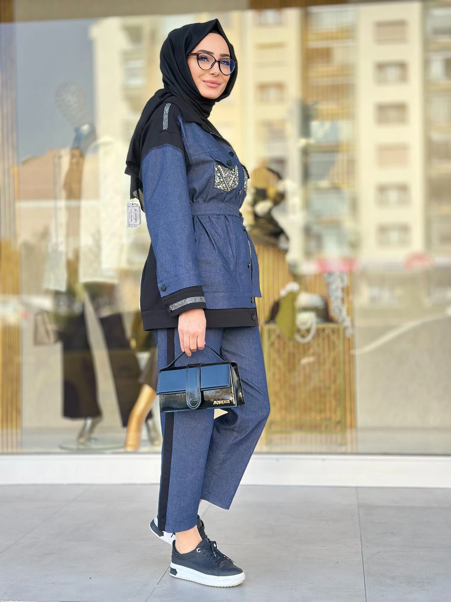 Cepleri Taşlı Jean Pant. Takım-Tac 7969