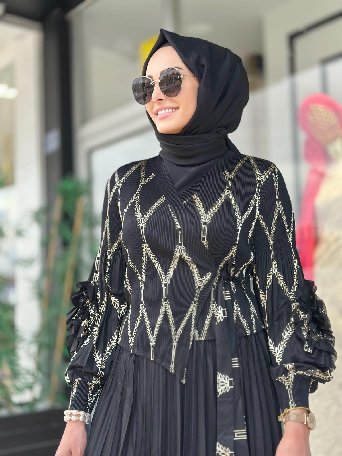 İthal Goldlu Elbise-Tac 32658