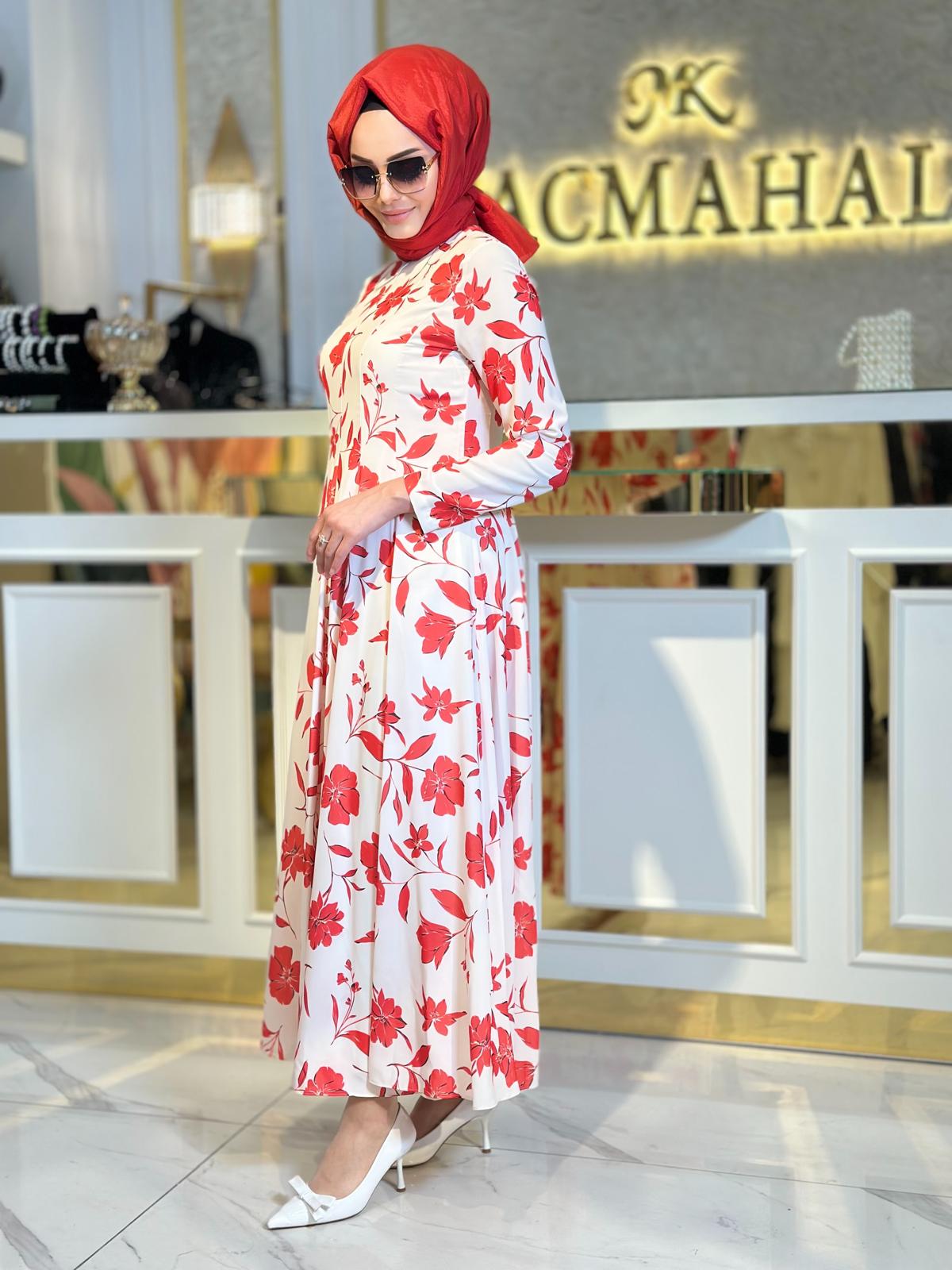 Çiçekli Elbise-Tac 7040