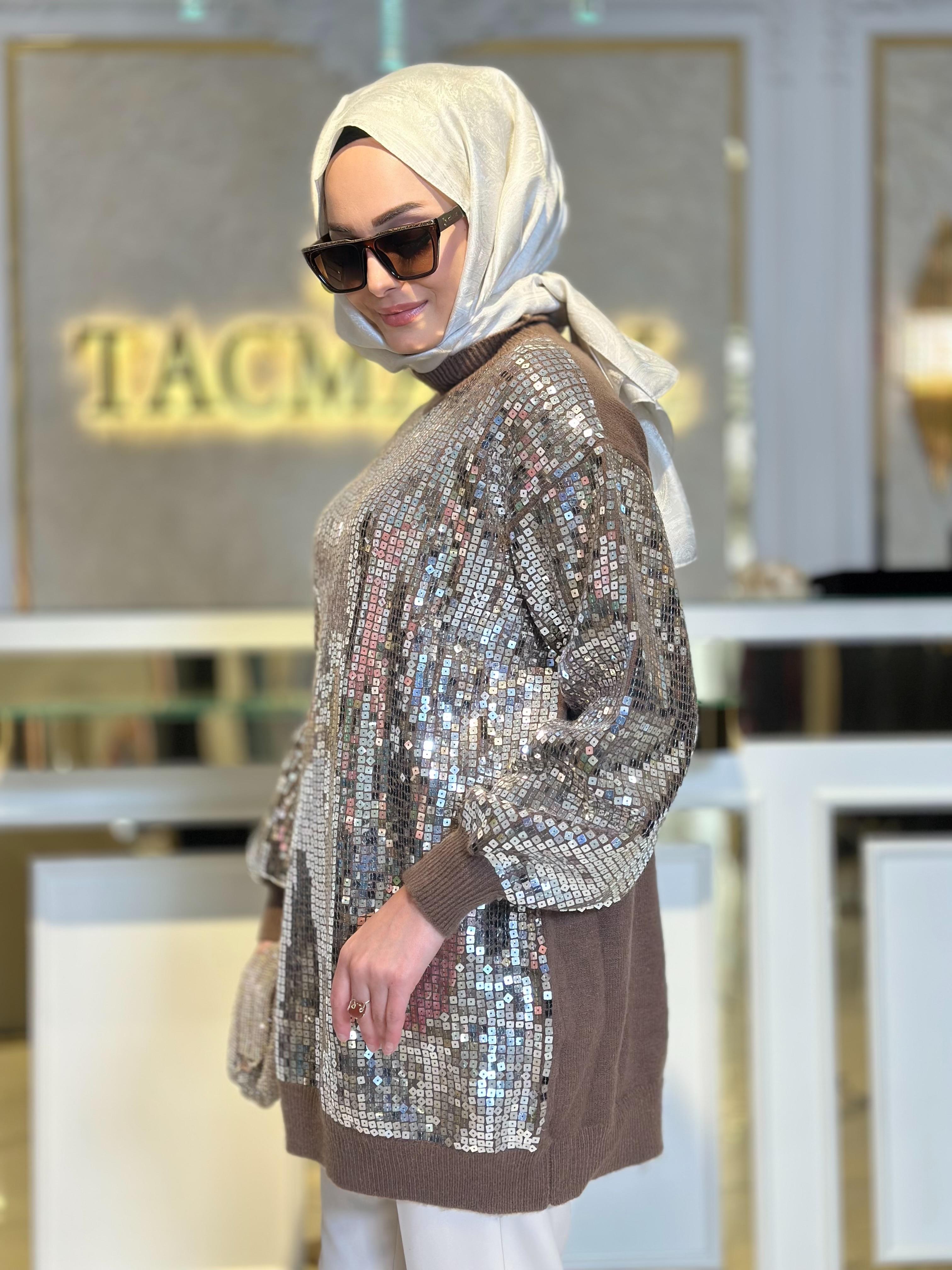 Payetli Yarım Balıkçı Triko Tunik-Tac 21775