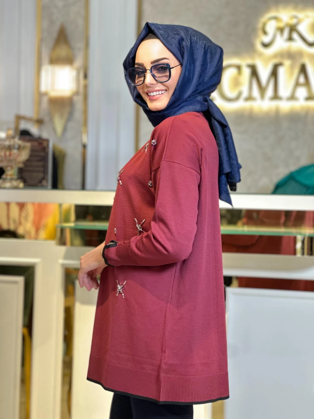 Taş Det.Uzun Tunik-Tac 17030 - BORDO