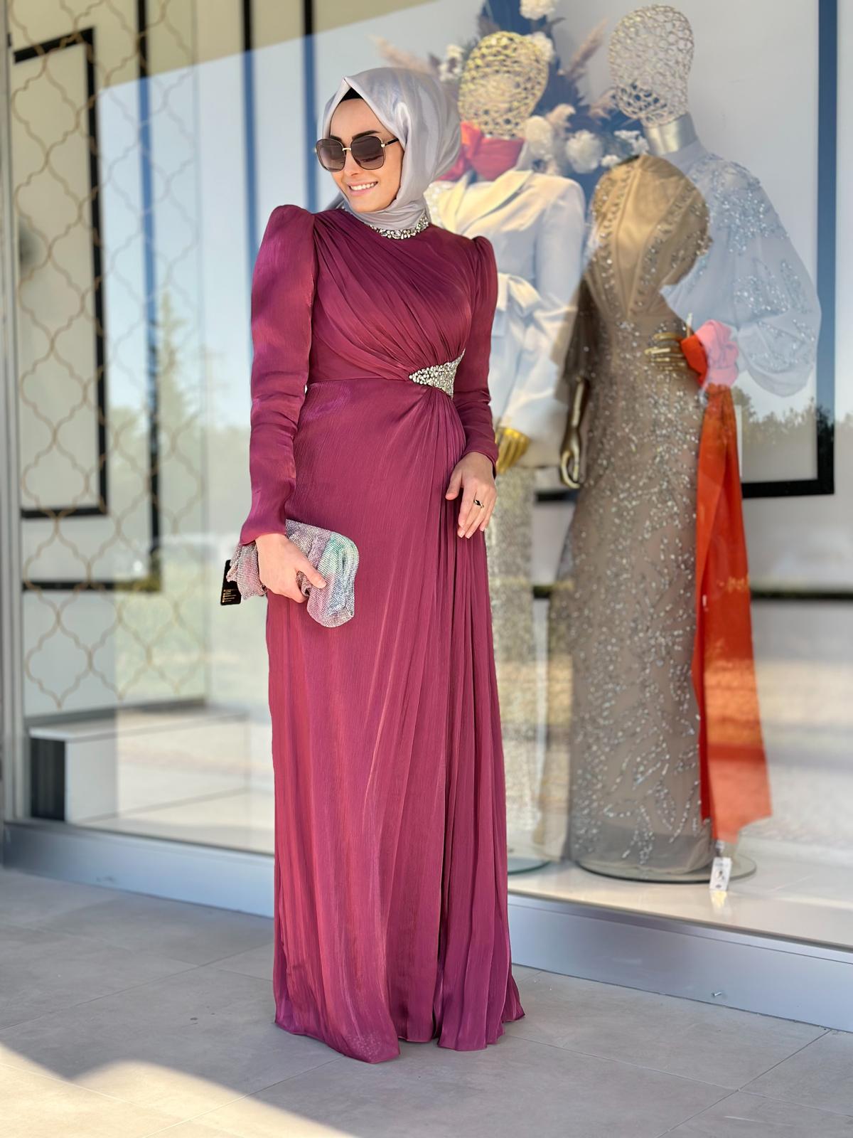 Yaka Ve Bel Taşlı Abiye-Tac 17067