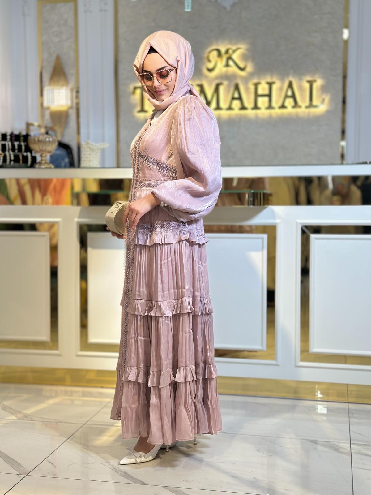 Taşlı Kat Kat Elbise-Tac 10002