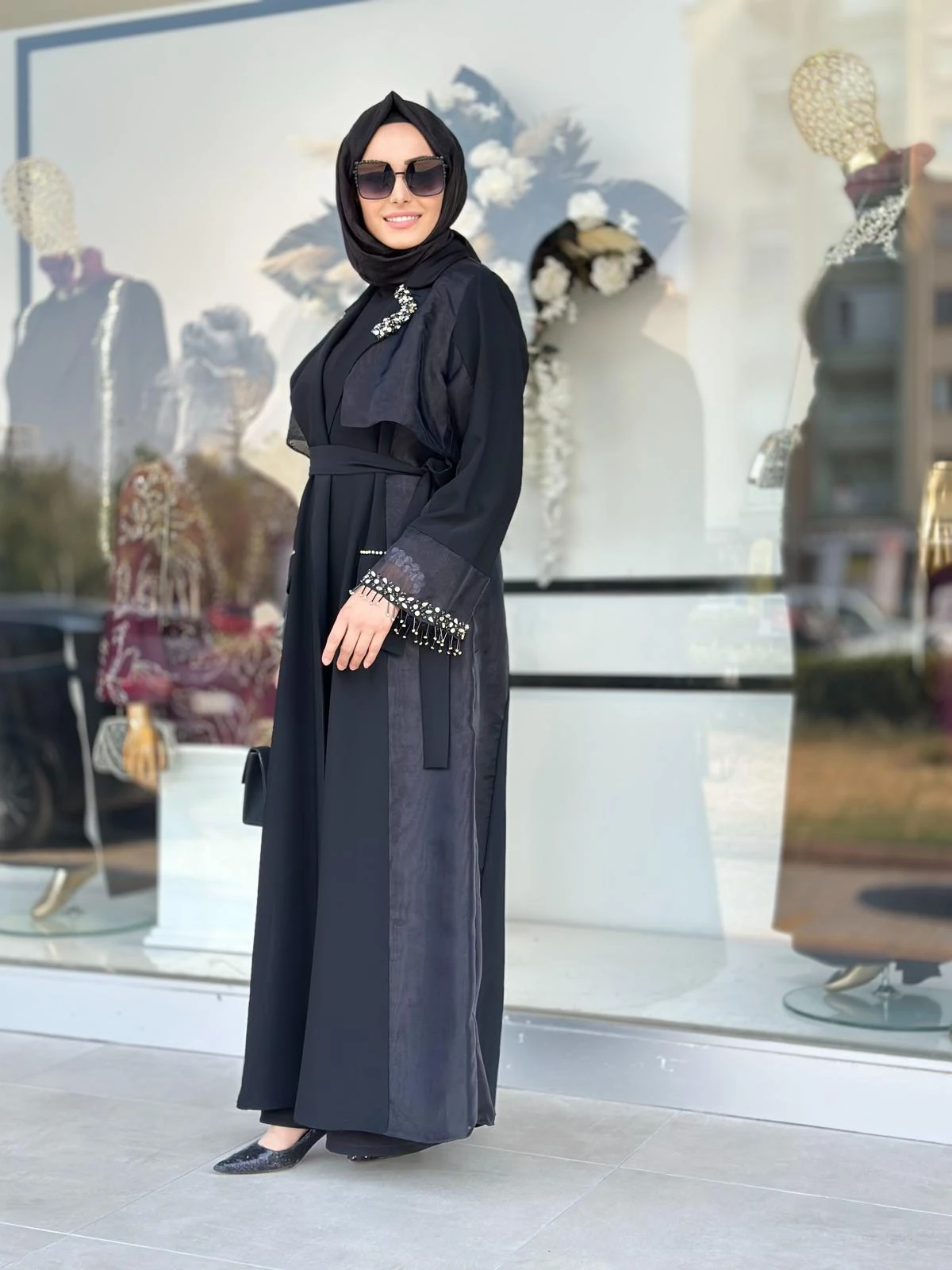 Yaka Ve Kol Taşlı Organze Ceket-Tac 6252